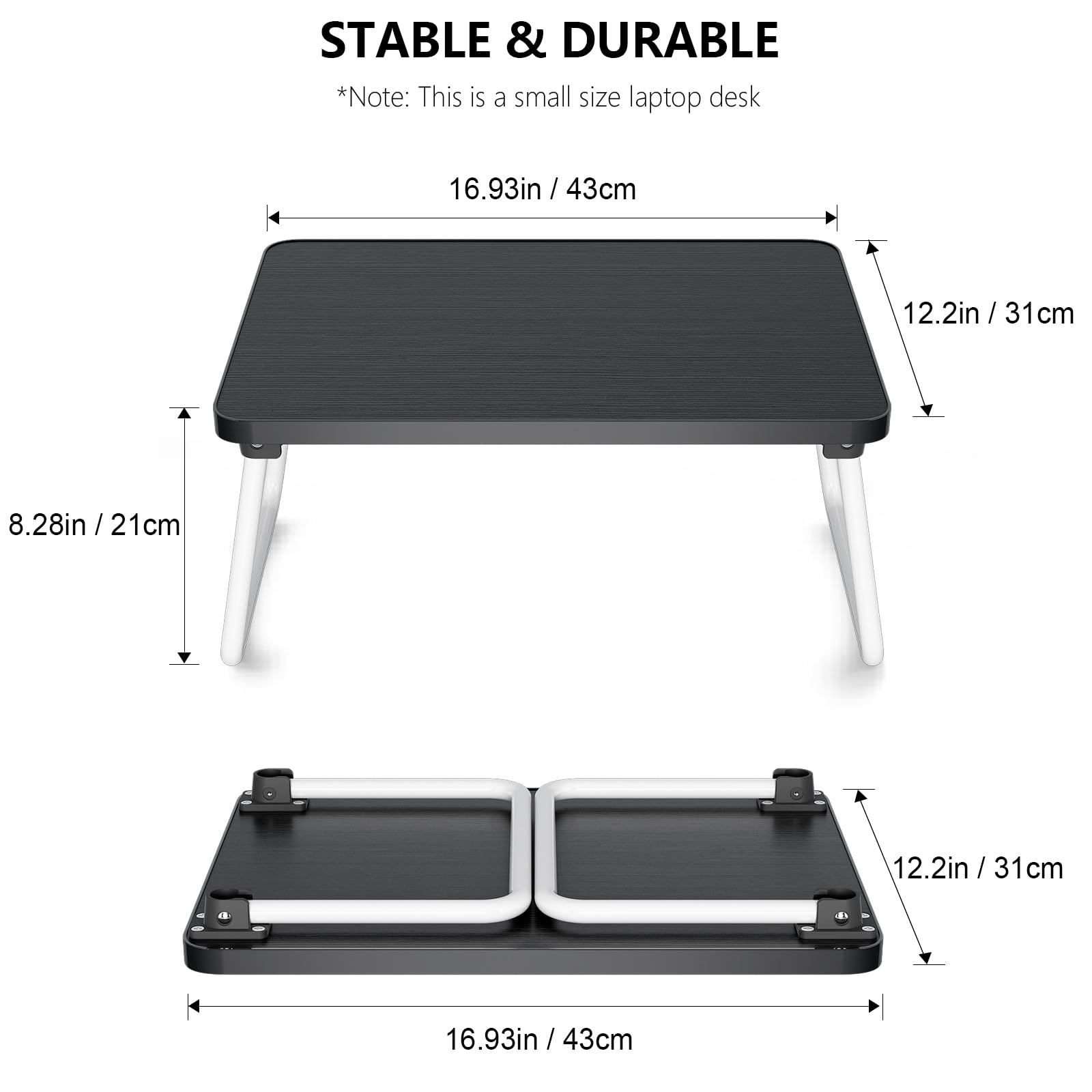 Foldable Laptop Desk for Bed & Couch - Portable Adjustable Lap Tray with Folding Legs, Lightweight Mini Table Stand for Working, Reading, Writing & Breakfast Serving (Black) - Perfect for Home Office, Dorm Room & Cozy Workspaces