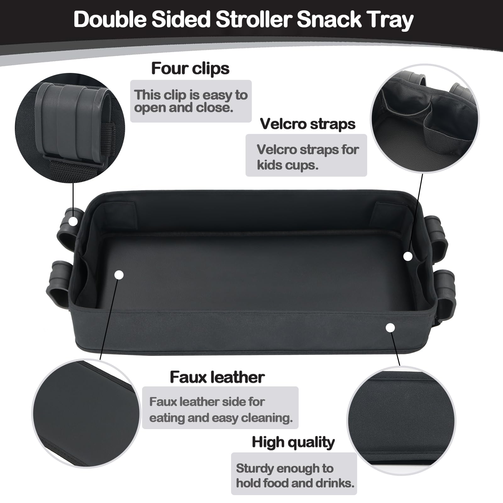 Wonderfold Wagon W4 Series Stroller Snack Tray - Waterproof Kids Accessory with Faux Leather Sides, 4 Cup Holders for Snacks & Drinks - Perfect for Outdoor Adventures, Park Visits & Family Outings