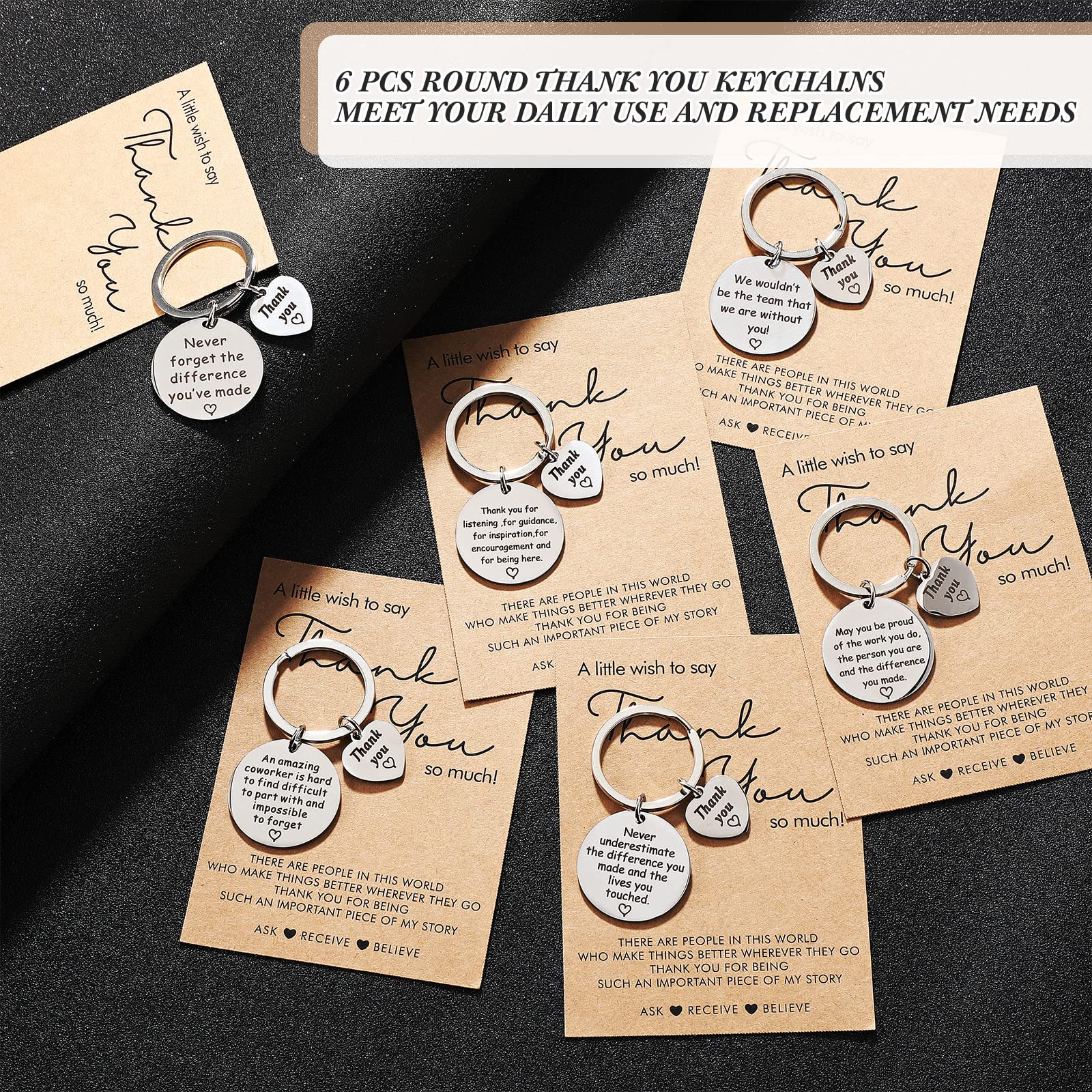 Sureio 6-Pack Thank You Keychain Set - Appreciation Gifts for Nurses, Teachers, Graduation with Inspirational Cards - Perfect for Nurse Week, Teacher Appreciation Day & Graduation Ceremonies