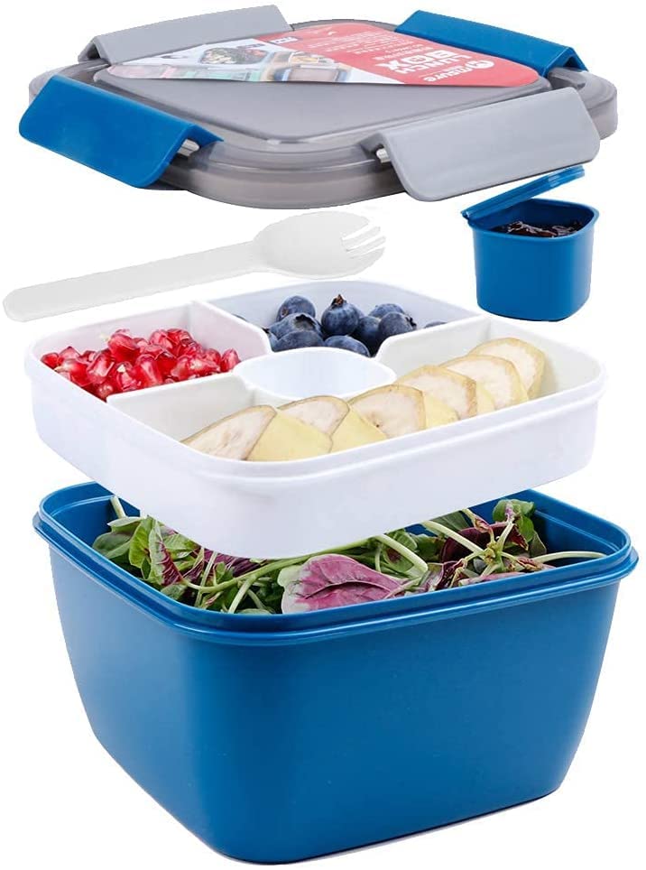 Microwave Safe Lunch Box with Removable Compartments - 1.5L Double Layer Bento Box for Kids & Adults - Food Storage Container with Lid for School, Office & Picnic - Leakproof Meal Prep Container (Blue)