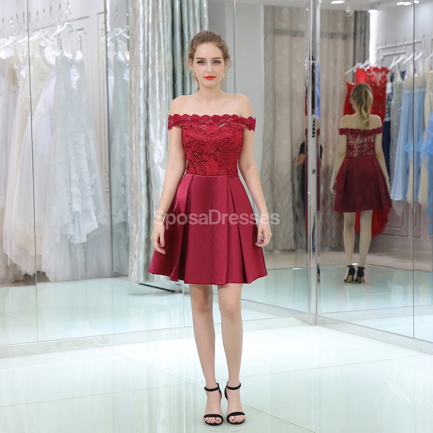 Burgundy Lace Off Shoulder Homecoming Dress - Elegant Short Prom Dress for Women (Style CM813) | Perfect for Parties, Dances & Special Occasions