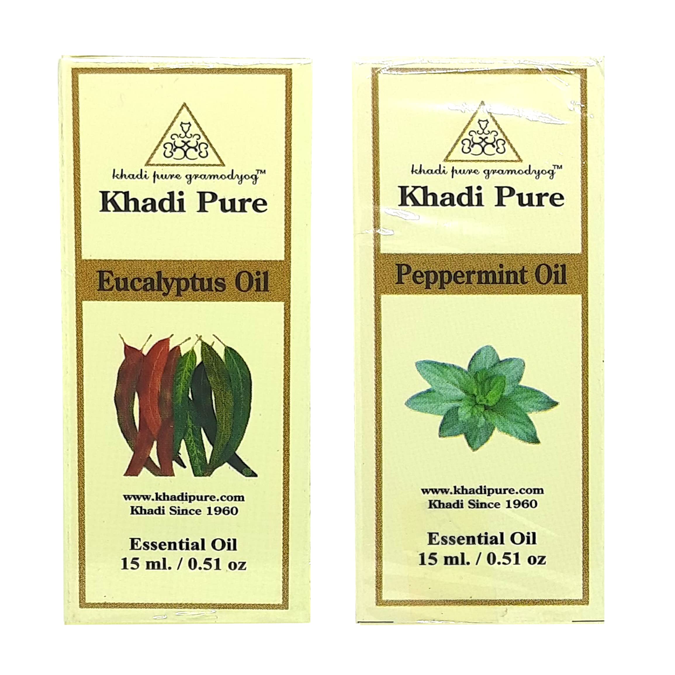 Khadi Pure Eucalyptus & Peppermint Essential Oil for Aromatherapy, 15ml (Pack of 2) - Natural Stress Relief & Respiratory Support for Diffusers, Massage, and Home Spa