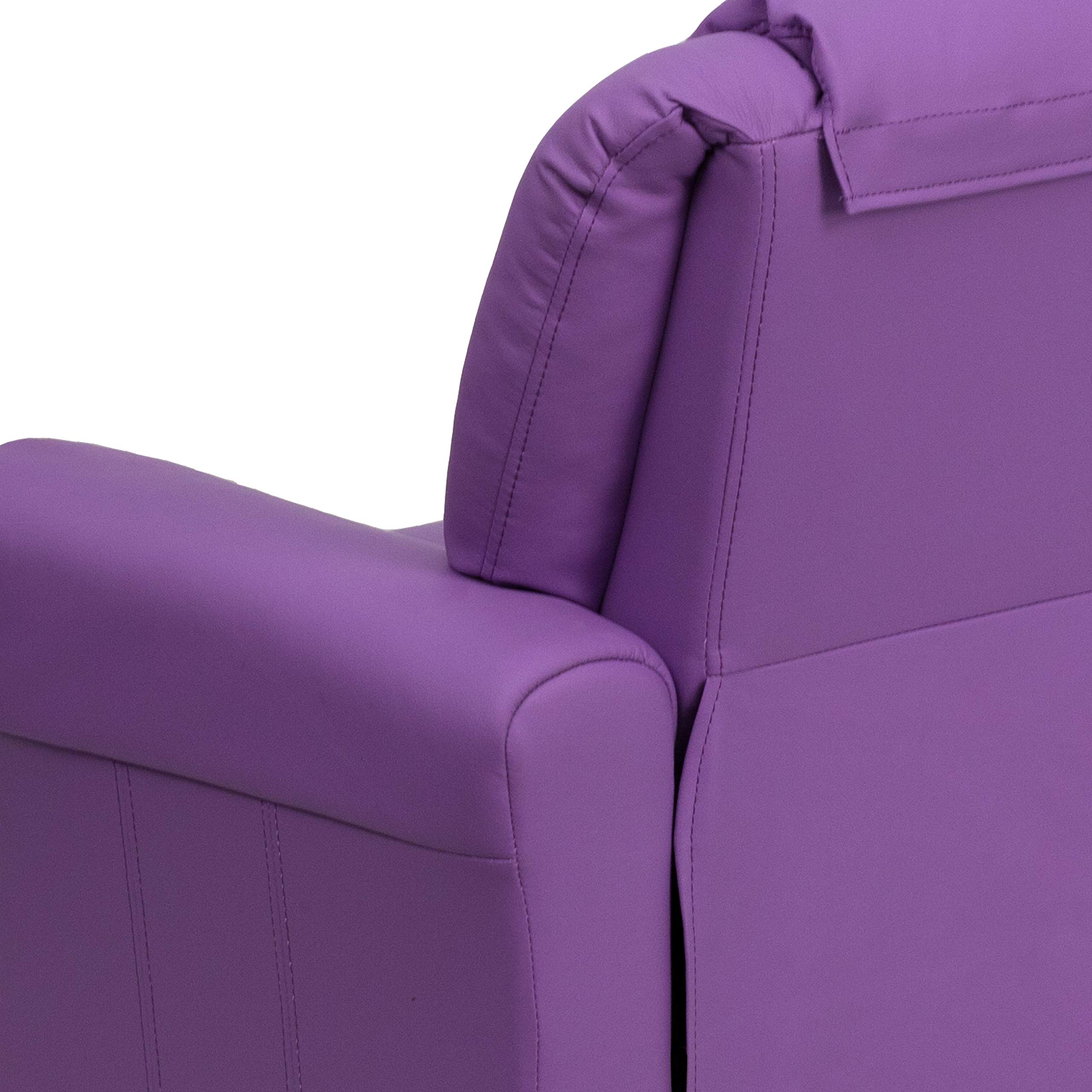 Emma & Oliver Lavender Vinyl Kids Recliner Chair with Cup Holder & Headrest - Comfortable Toddler Armchair for Reading, TV Watching & Relaxing in Bedroom or Playroom
