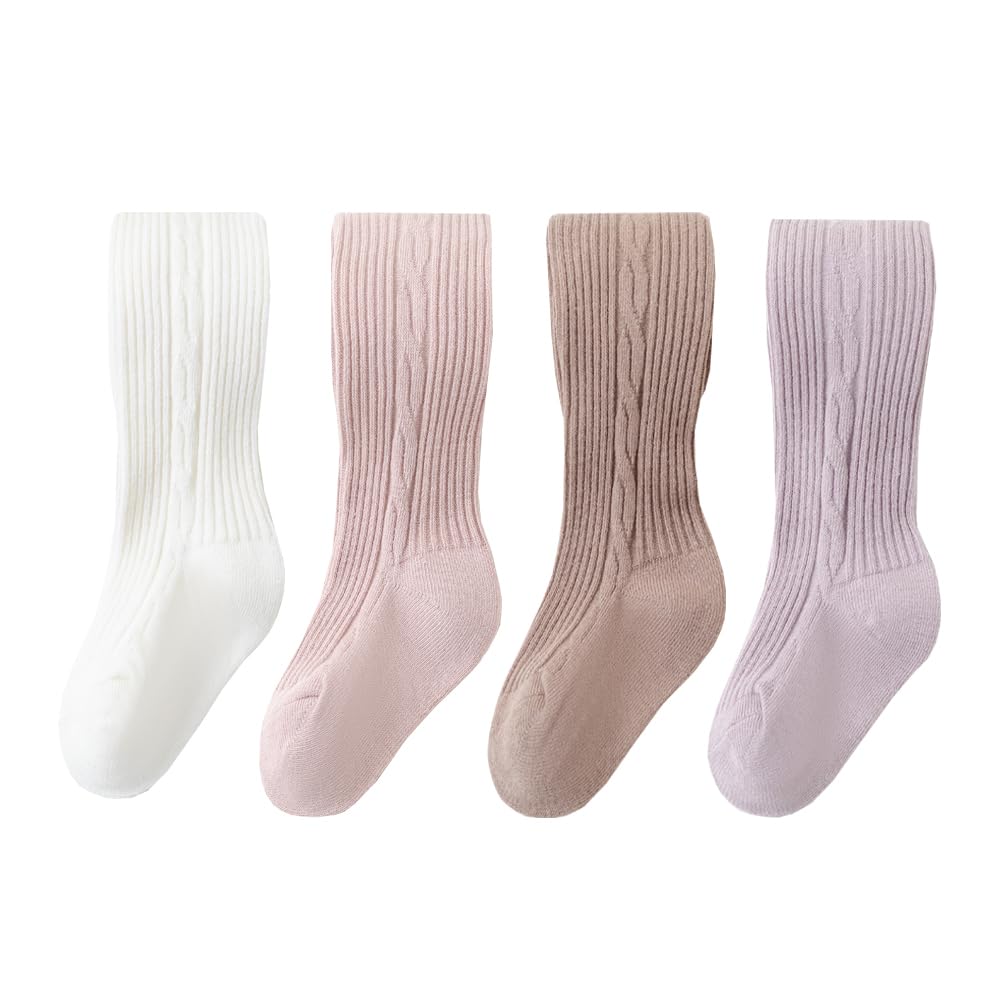 Bafeicao 3/4/5 Pack Baby Girls Cable Knit Tights - Soft Cotton Leggings & Stockings for Toddler Girls (1-5 Years) - Perfect for Winter, School, Playtime & Family Photos