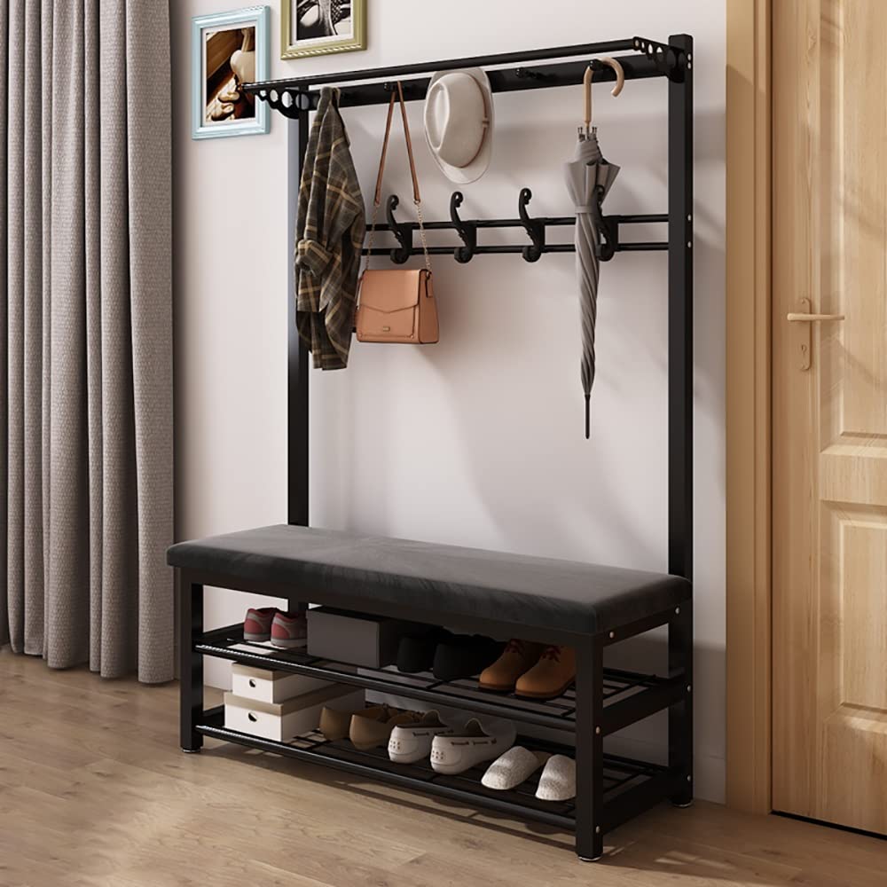 3-in-1 Freestanding Coat Rack with Bench & 10 Hooks - Metal Hall Tree Shoe Storage Organizer for Entryway, Bedroom, Closet (100/80/60x33x172cm) - Easy Assembly, Space-Saving Design - Perfect for Small Apartments & Mudrooms