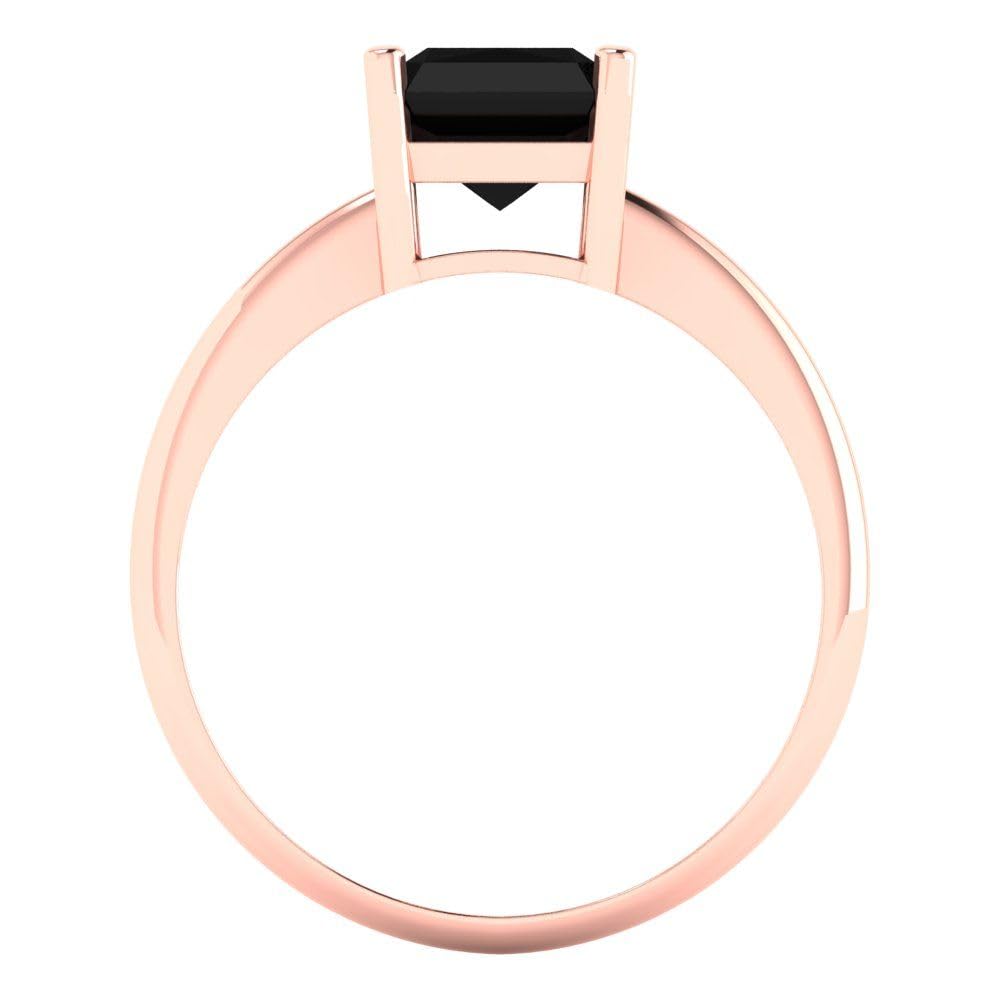 2.5ct Radiant Cut Solitaire Natural Black Onyx Engagement Ring for Women - 18K Rose Gold Wedding Band, Anniversary & Promise Ring - Perfect for Proposals, Bridal Jewelry & Special Occasions