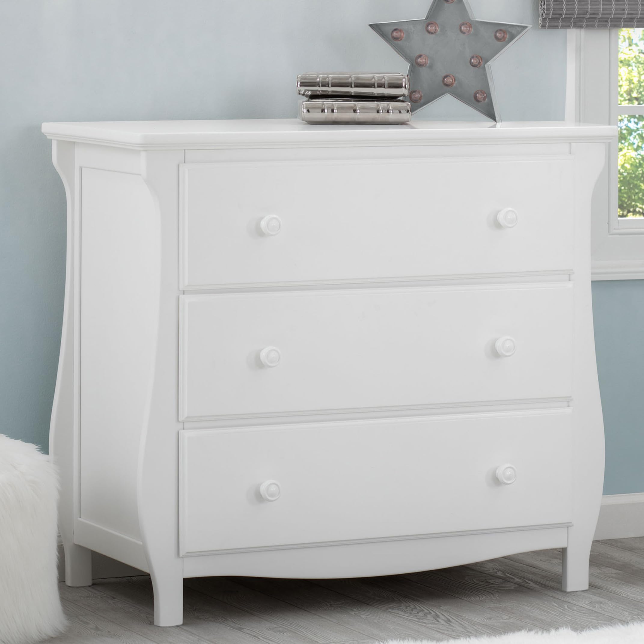 Delta Children Lancaster 3-Drawer Baby Dresser with Changing Table Top | GREENGUARD Gold Certified Nursery Furniture | Safe & Sturdy for Baby's Room (Bianca White) | Perfect for Diaper Changes & Infant Clothing Storage