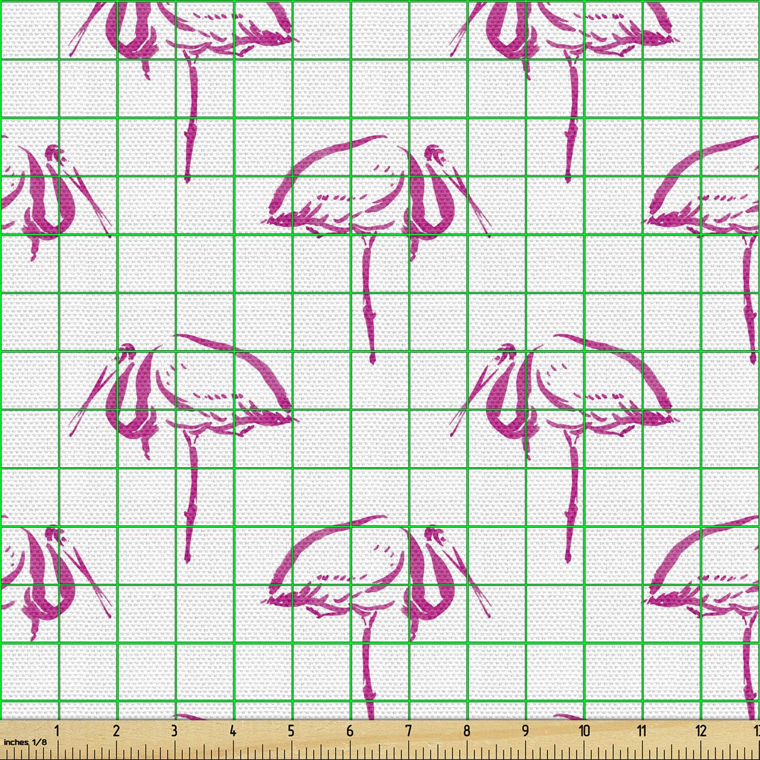 Ambesonne Flamingo Fabric by The Yard - Hand Drawn Tropical Animal Print Upholstery Material, Hot Pink & White Sketch Design for Sofa, Curtains, Pillows - 10 Yards Decorative Home Accent Fabric for Coastal & Boho Decor
