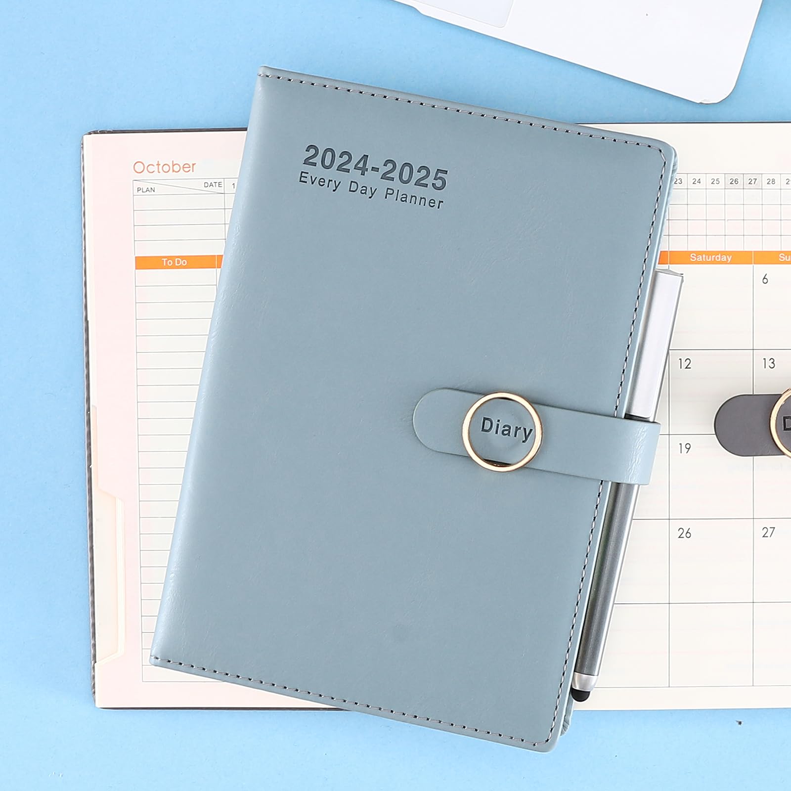 2024-2025 Daily Planner with Hourly Schedule - July 2024 to June 2025 Academic Year Diary, Colorful Monthly Tabs, Includes Pen, Stickers & Bookmarks - Sky Blue | Perfect for Students, Professionals & Productivity Tracking