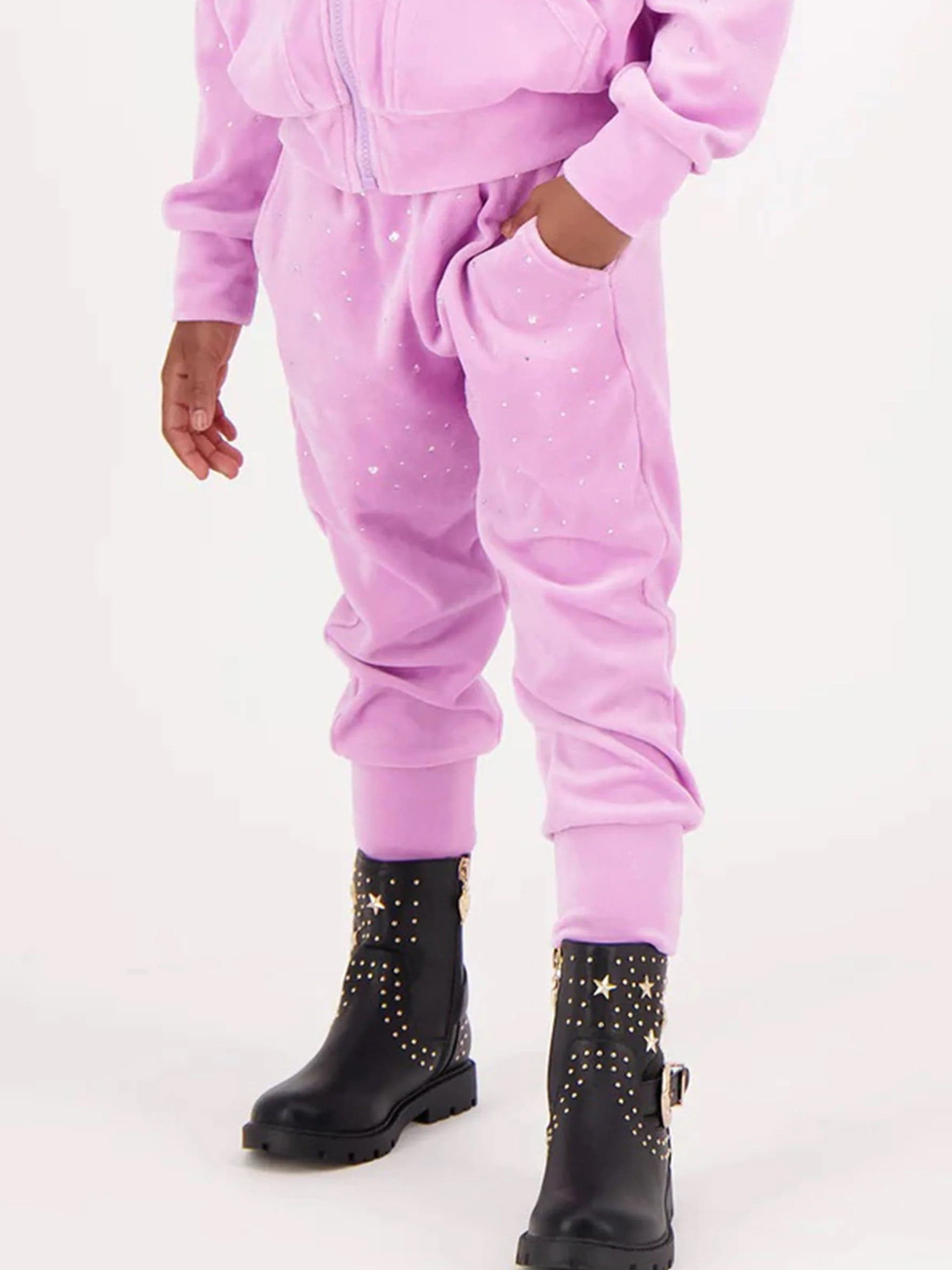 Angels Face Girls Pink Crystal Velour Joggers - Soft & Stylish Lounge Pants for Kids, Perfect for Playdates, School & Home Comfort