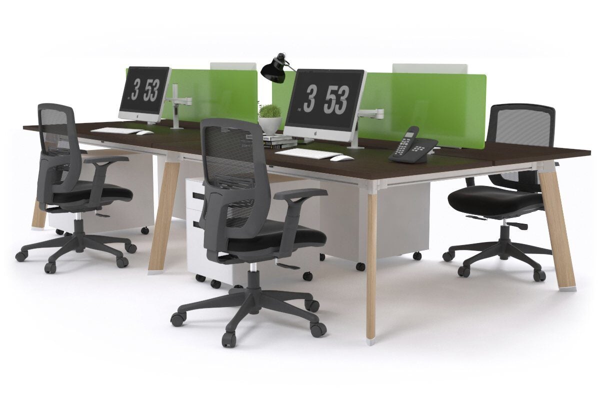 4-Person Workstation with Wood Imprint Frame - 1600L x 800W Office Desk with Cable Management Scallop for Team Collaboration & Productivity | Perfect for Open Offices, Coworking Spaces & Home Offices