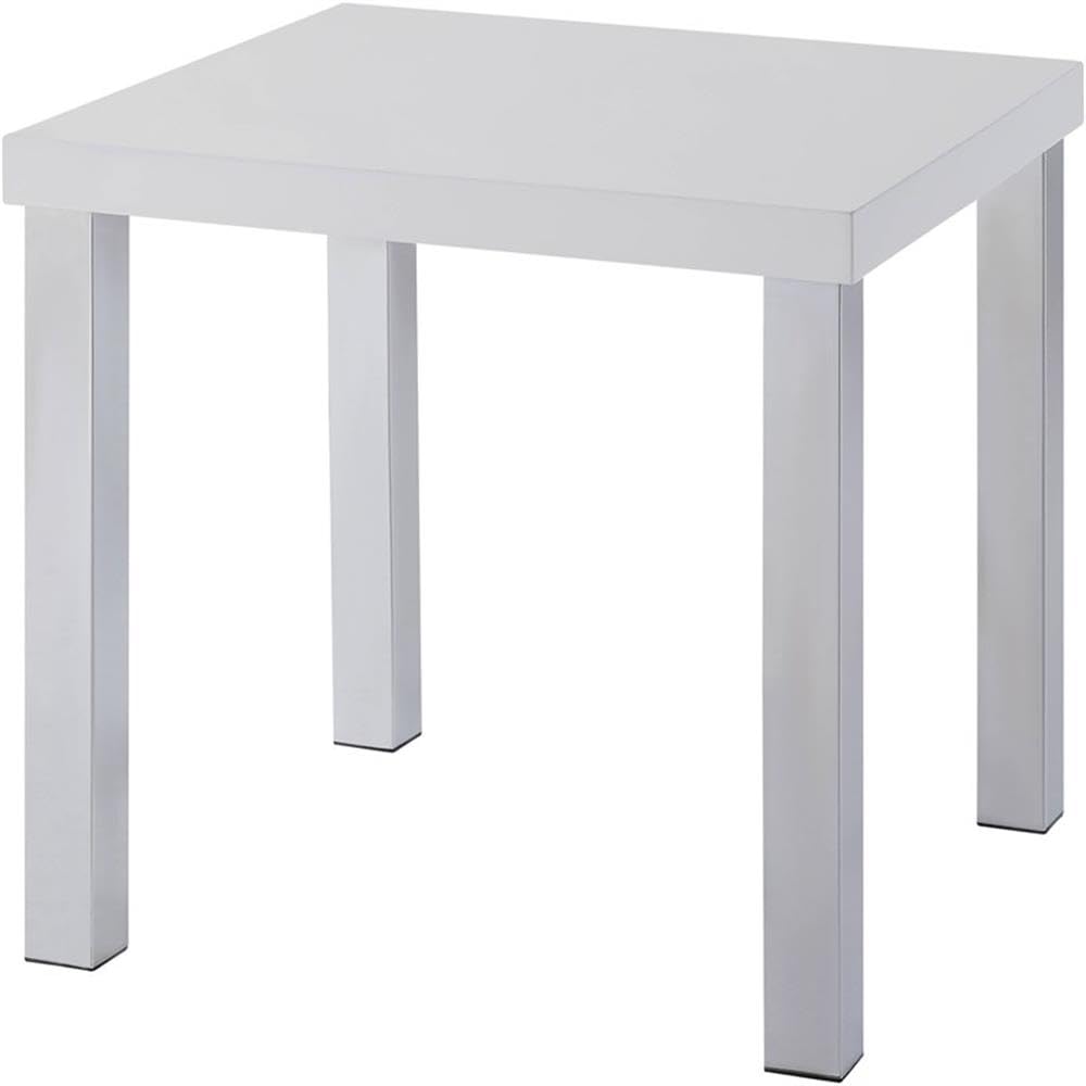 BOWERY HILL Modern White High Gloss Chrome End Table - Perfect for Living Room, Bedroom, or Office Side Table