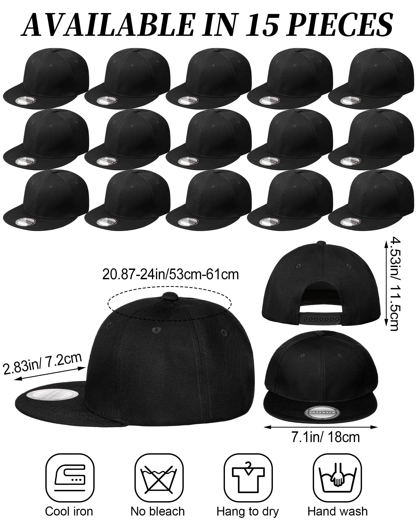 15 Pack Men's Hip Hop Snapback Hats - Adjustable Flat Brim Baseball Caps for Streetwear & Urban Fashion | Perfect for Casual Wear, Music Festivals & Sports Events