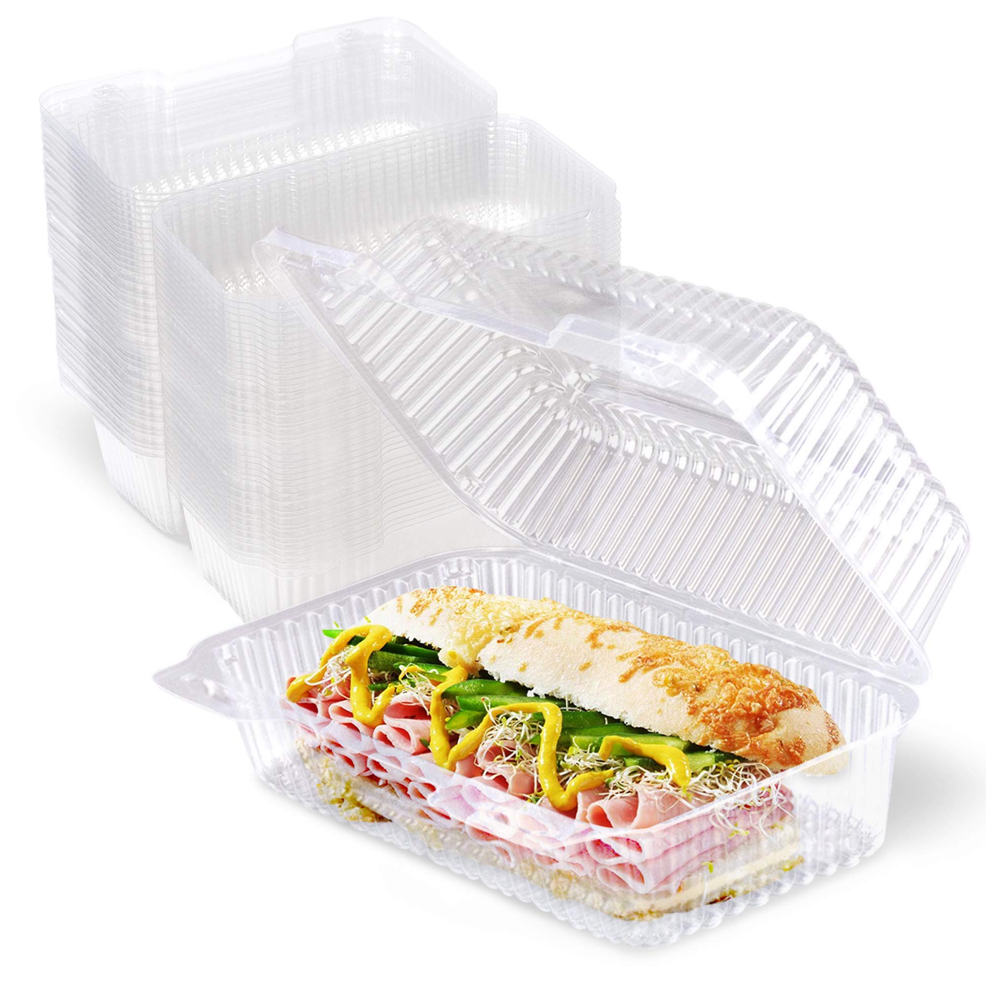 250 Pack Clear Hinged Plastic Food Containers - 9x5x3 Inch Single Compartment Clamshell Containers for Bakery, Cake Rolls, Cookies & Sandwiches | Disposable To-Go Boxes with Lids for Takeout, Picnics & Party Food Storage