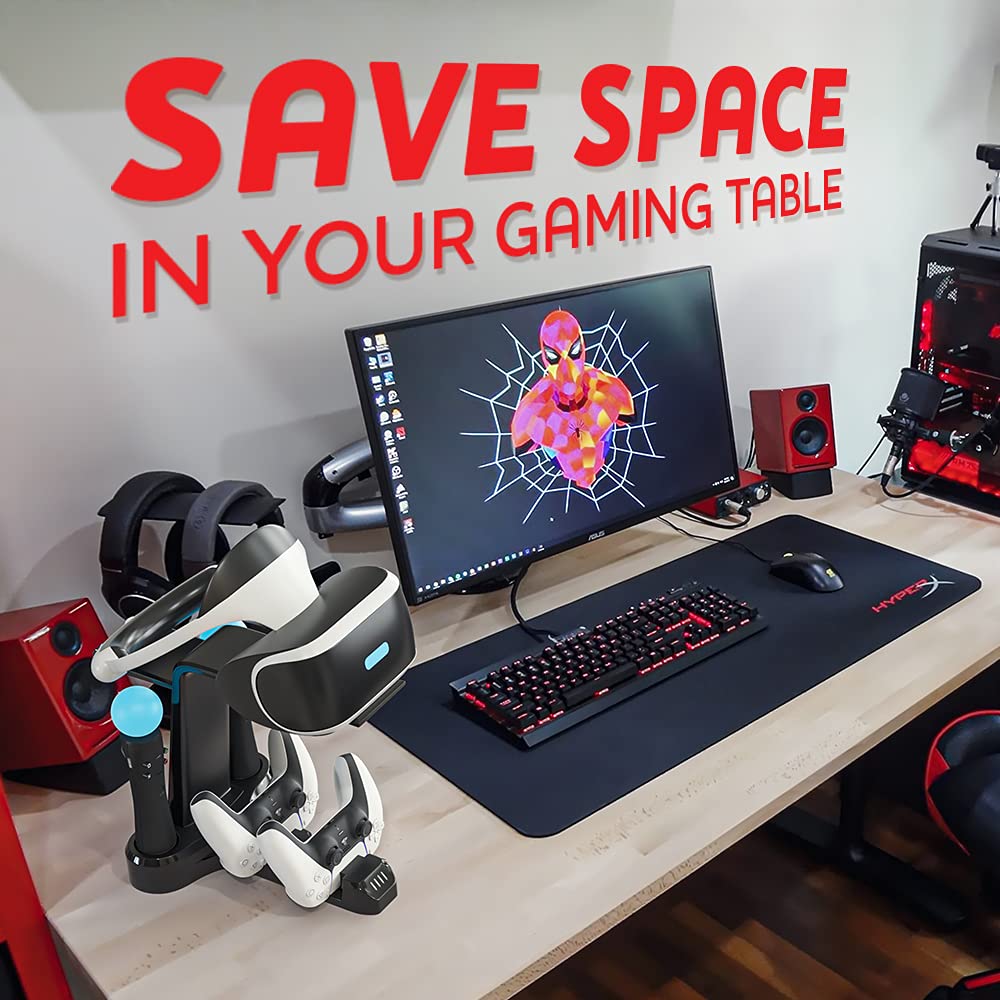 Skywin VR Charging Stand for PS5 - Organize & Charge PSVR Headset & Controllers | Perfect VR Gaming Setup Accessory for Home Entertainment & Display