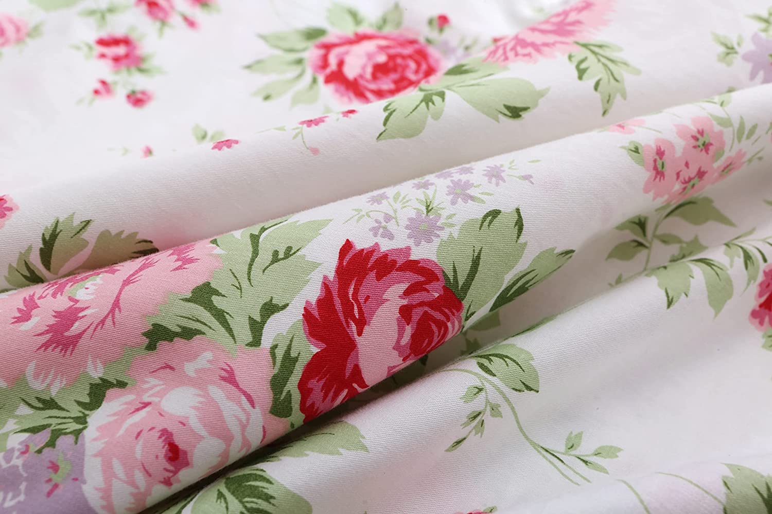 Rose Floral Long Ruffles Cotton Pillow Shams Set of 2 - King Size Bedding, Decorative Cushion Covers for Master Bedroom, Living Room Sofa, Home Decor