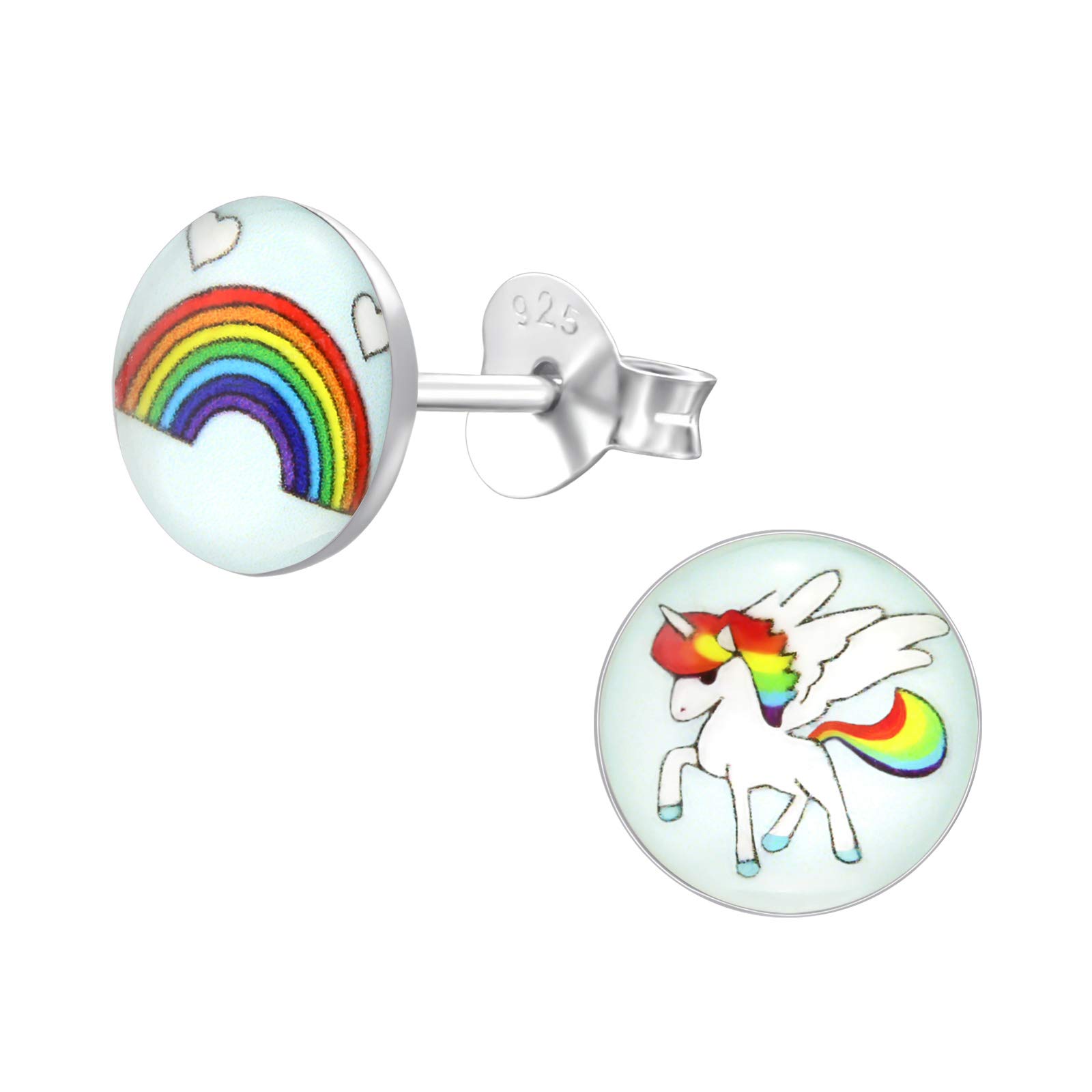 Monkimau Rainbow Stud Earrings for Women & Girls - Hypoallergenic 925 Sterling Silver Cute Jewelry - Valentine's Day Gift, Birthday Present for Teens & Kids - Perfect for School, Parties & Everyday Wear