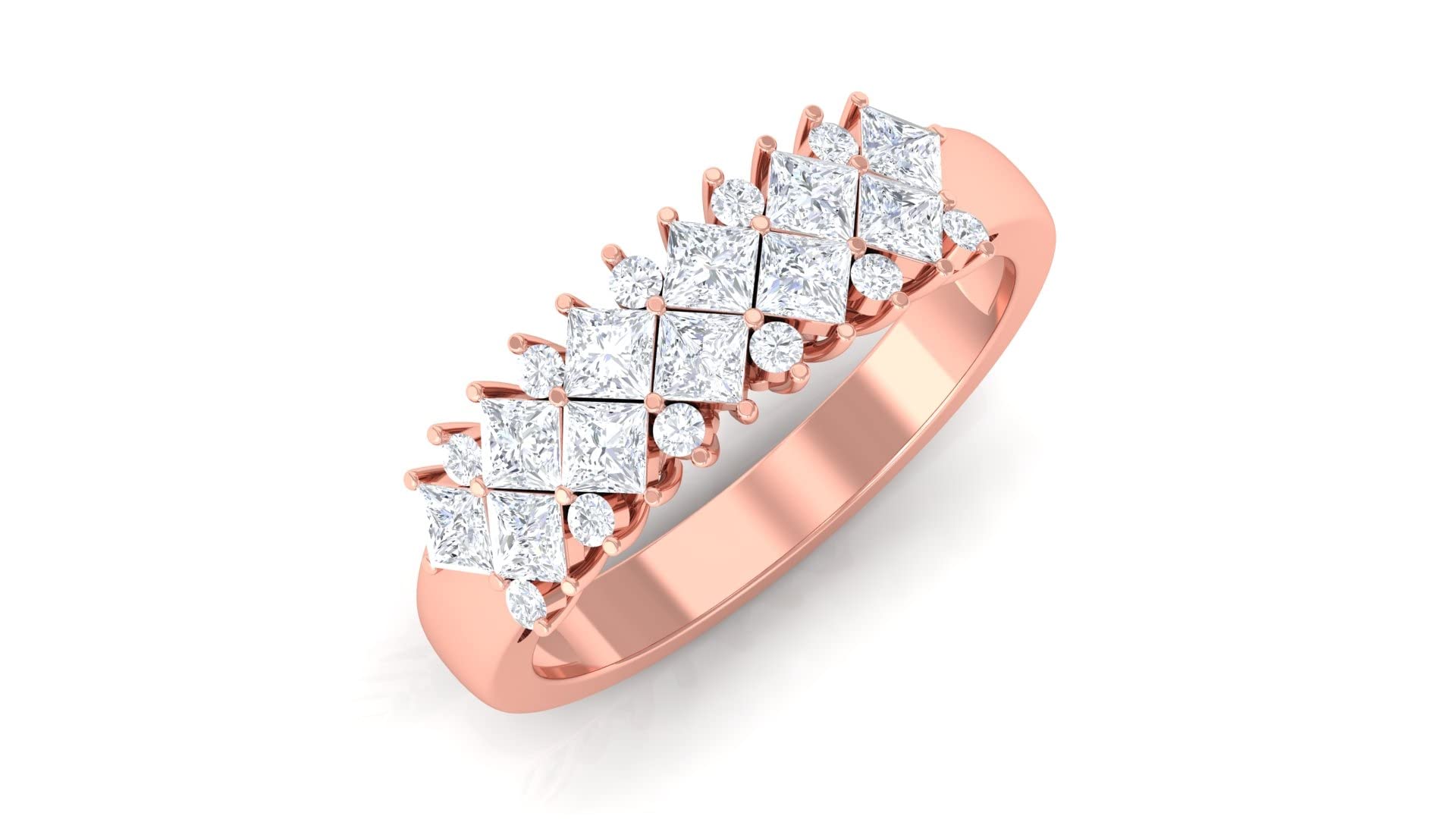 1.50 CT Moissanite Wedding Band for Women - 14K Solid Gold Princess & Round Cut Engagement Ring - Perfect for Bridal, Anniversary & Proposal Gifts