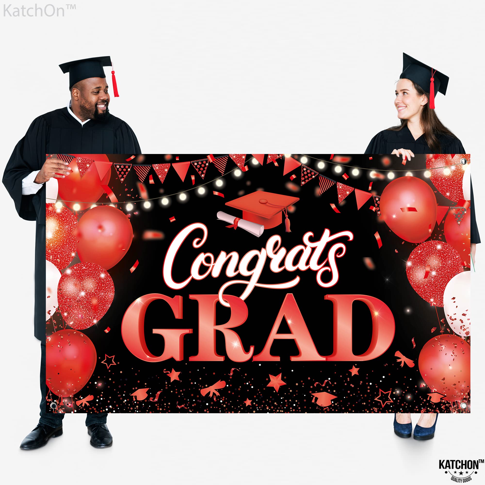 KatchOn Extra Large Congratulations Graduation Banner - 72x44 Inch, Class of 2025 Red & Black Graduation Decor for High School & College Graduation Parties, Commencement Ceremony Decorations