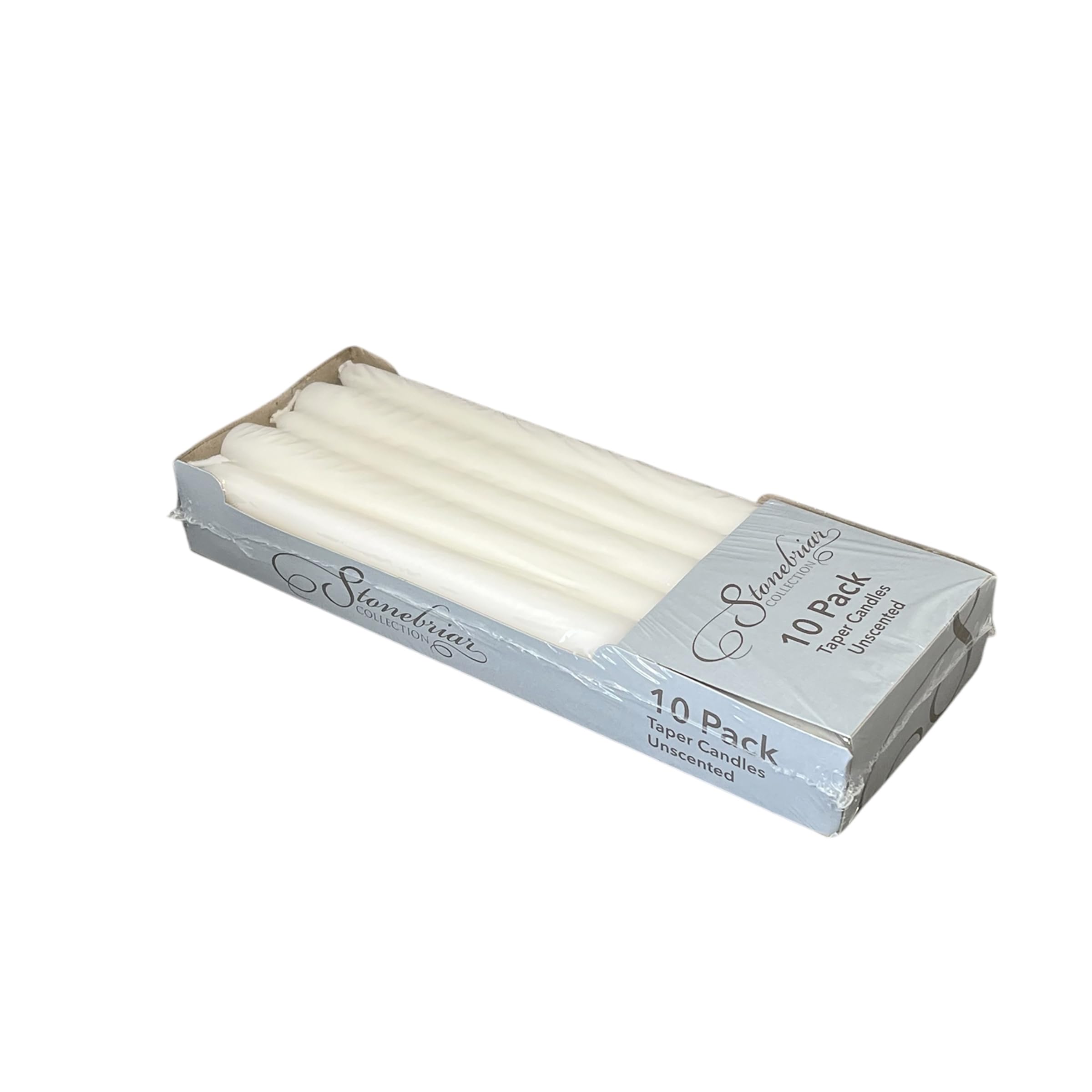 Stonebriar 10-Inch White Unscented Dripless Taper Candles - Pack of 30, 7-Hour Burn Time - Perfect for Weddings, Dinner Parties & Holiday Decorations