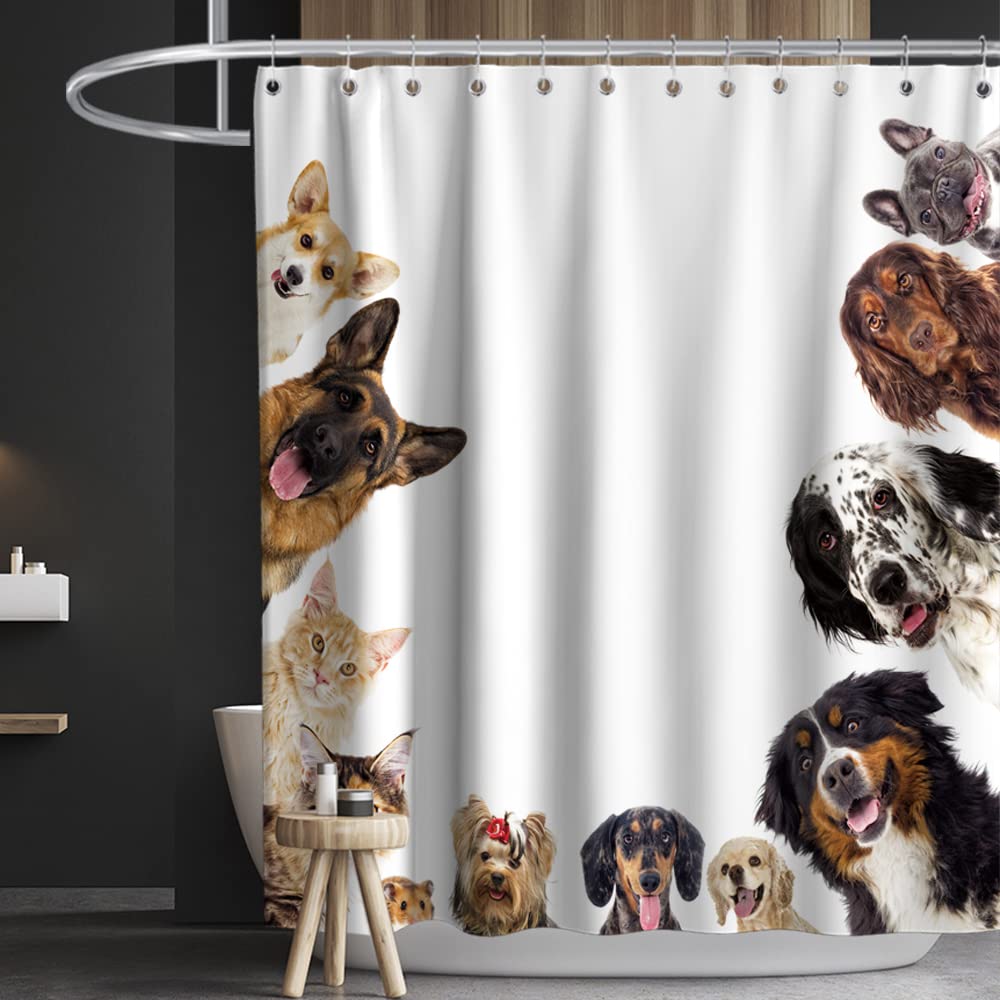 Waterproof Dog & Cat Themed Shower Curtain Set - 72x72 Inch Brown Bathroom Decor with Rustproof Grommets & Hooks - Perfect for Pet Lovers' Bathroom & Kids' Room Decor