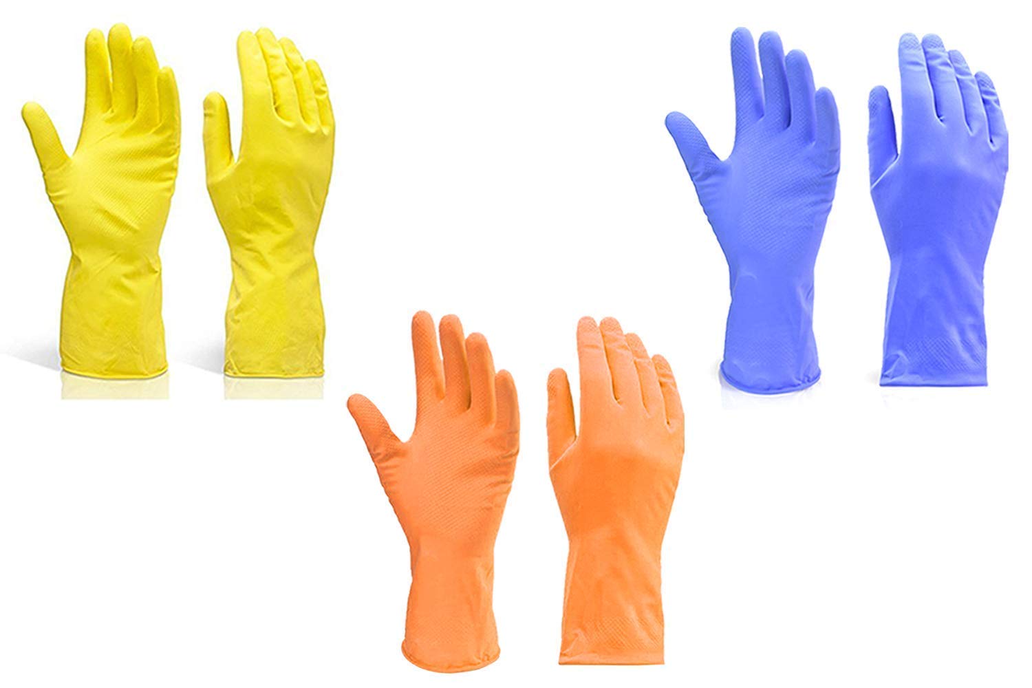 Macklon® Rubber Stretchable Cleaning Gloves - 3 Pairs Multi-Color for Dishwashing, Kitchen Cleaning & Household Chores - Durable Latex Gloves for Washing Dishes, Car Detailing & Gardening