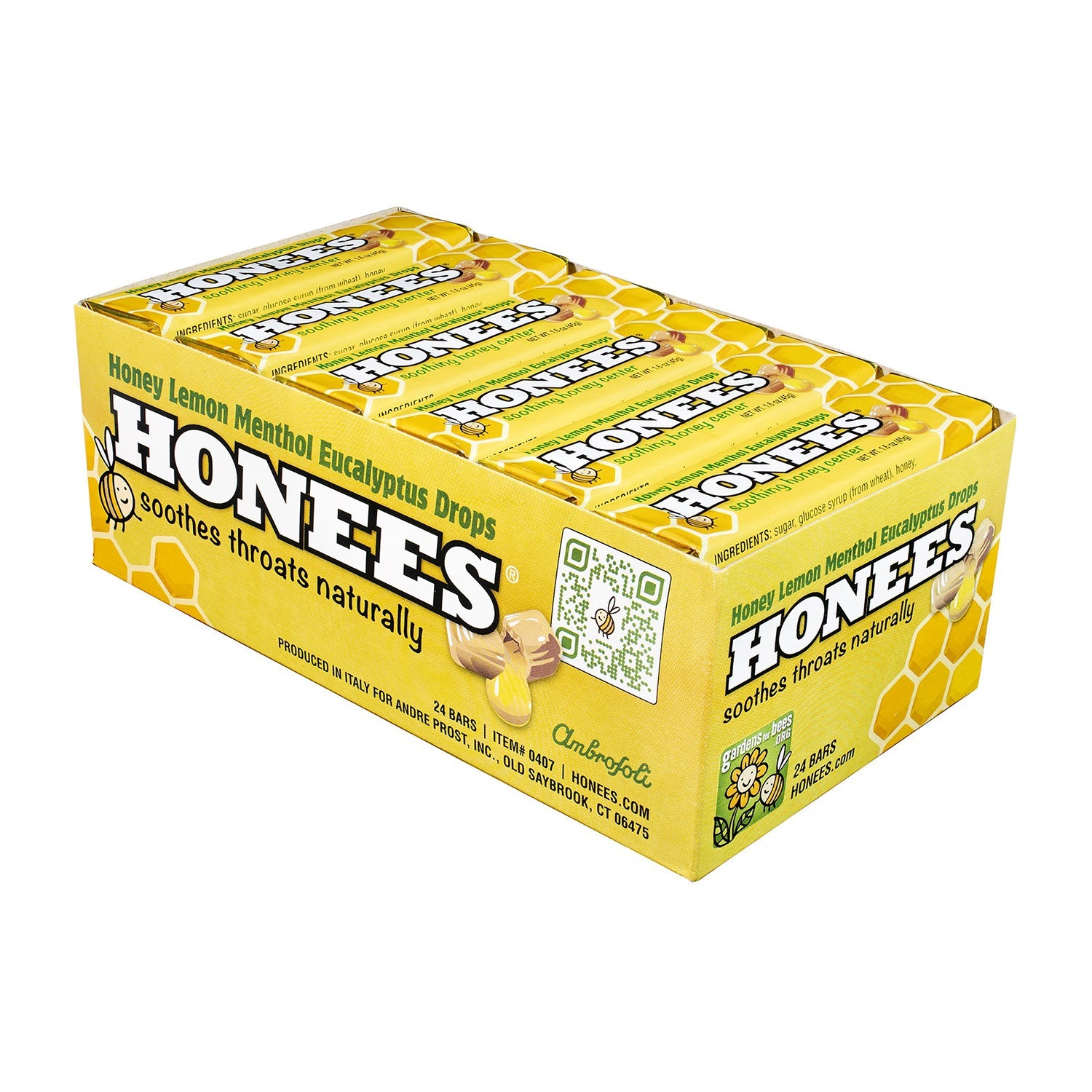 Honees Lemon Menthol Honey Drops - 1.6oz (24 Count) | Soothing Throat Lozenges for Cough Relief & Cold Symptoms - Perfect for Travel, Work & Home Use