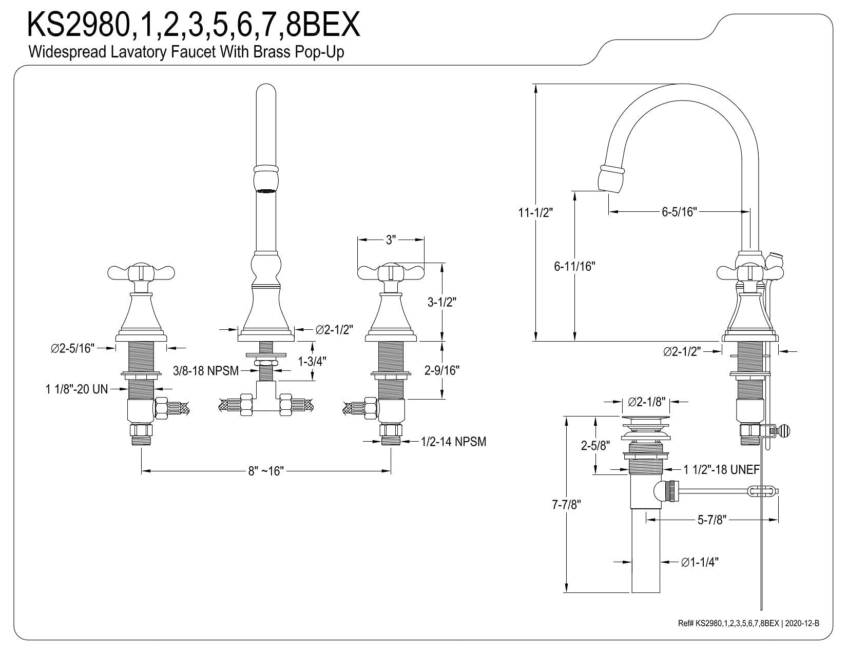 Kingston Brass KS2985BEX Essex Widespread Bathroom Faucet with Brass Pop-Up Drain, Oil Rubbed Bronze Finish - 11 x 6.31 x 11.5 Inches - Perfect for Modern Bathroom Vanities and Powder Rooms