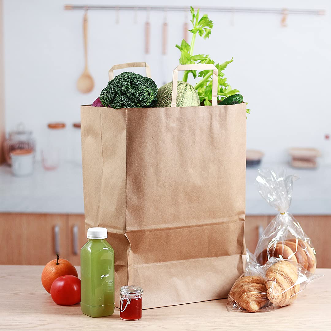 Eco-Friendly 12x7x17 Inch Kraft Paper Shopping Bags - 100 Pack Durable Brown Retail Bags with Handles for Groceries, Gifts & Merchandise | Perfect for Stores, Restaurants & Sustainable Packaging