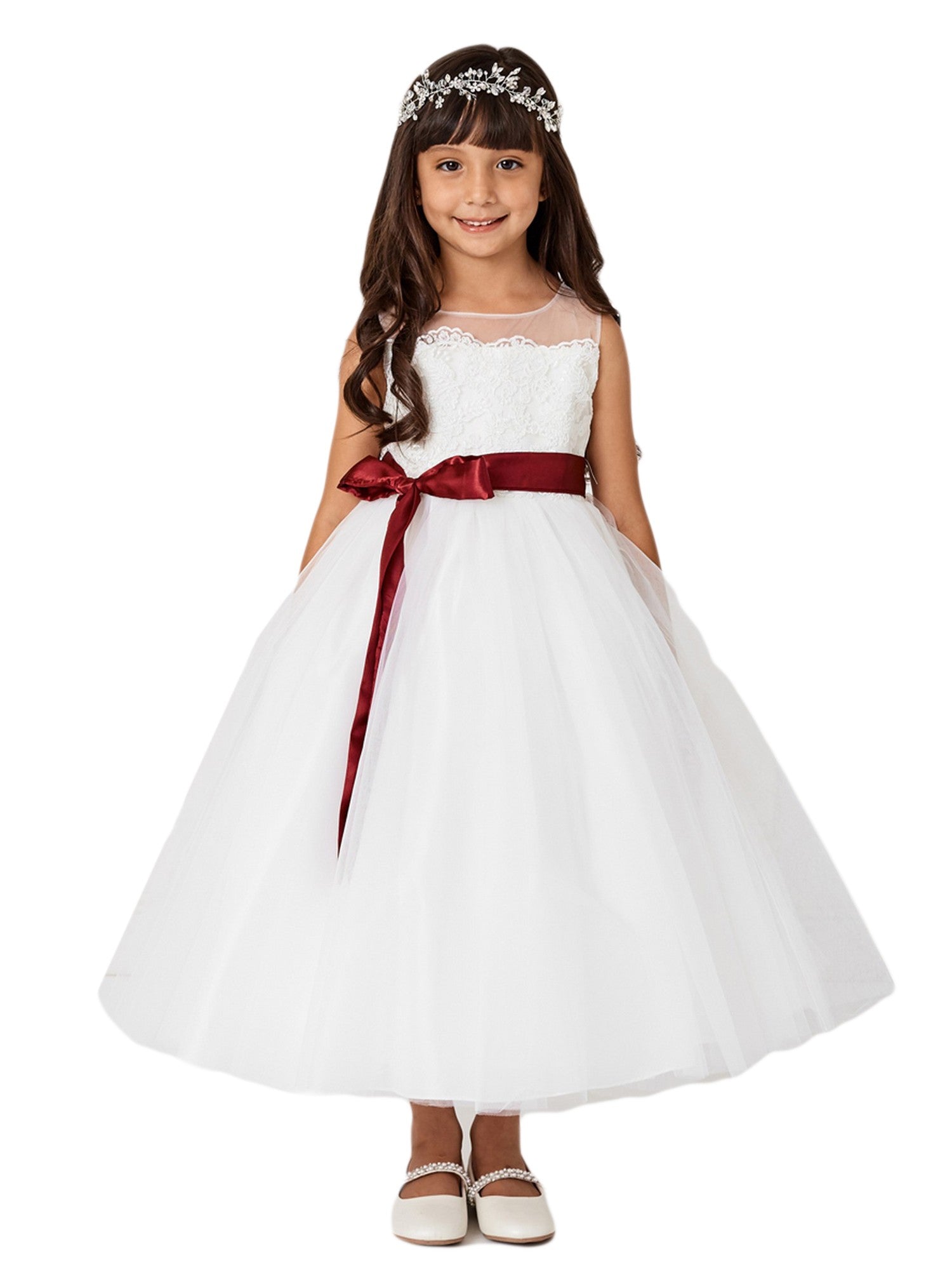 Ivory Illusion Neckline Tulle Overlay Communion Dress for Big Girls - Sizes 8-14 | First Communion, Baptism, Special Occasion Dress for Church Events