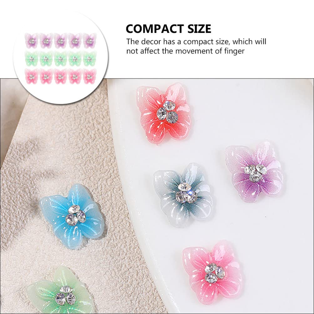 FOMIYES 15Pcs Flower & Rhinestone Butterfly Nail Charms - DIY Nail Art Decals for Women - Perfect for Manicure, Nail Salon, Wedding & Party Nail Designs