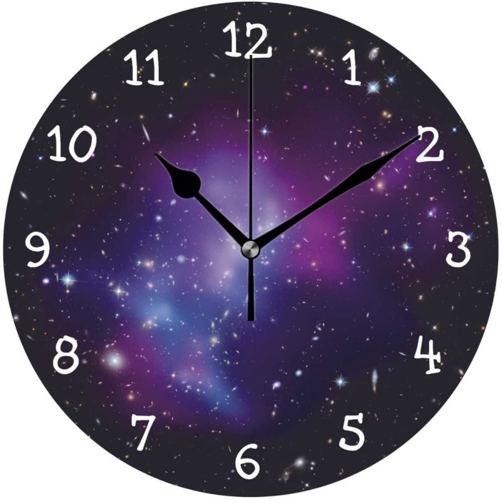 12 Inch Rustic Wood Wall Clock with Purple Galaxy Design - Perfect for Living Room, Bedroom & Nursery Decor | Silent Non-Ticking Modern Home Office Clock