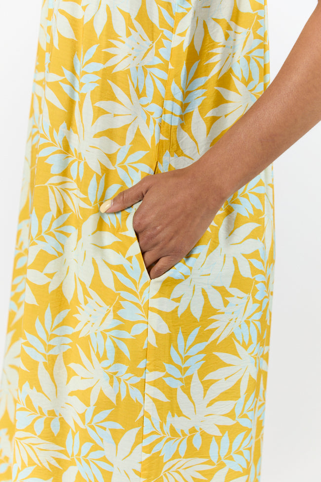Yellow Leaf Print Maxi Dress - Flowy Bohemian Summer Dress for Women | Perfect for Beach Vacations, Music Festivals & Date Nights
