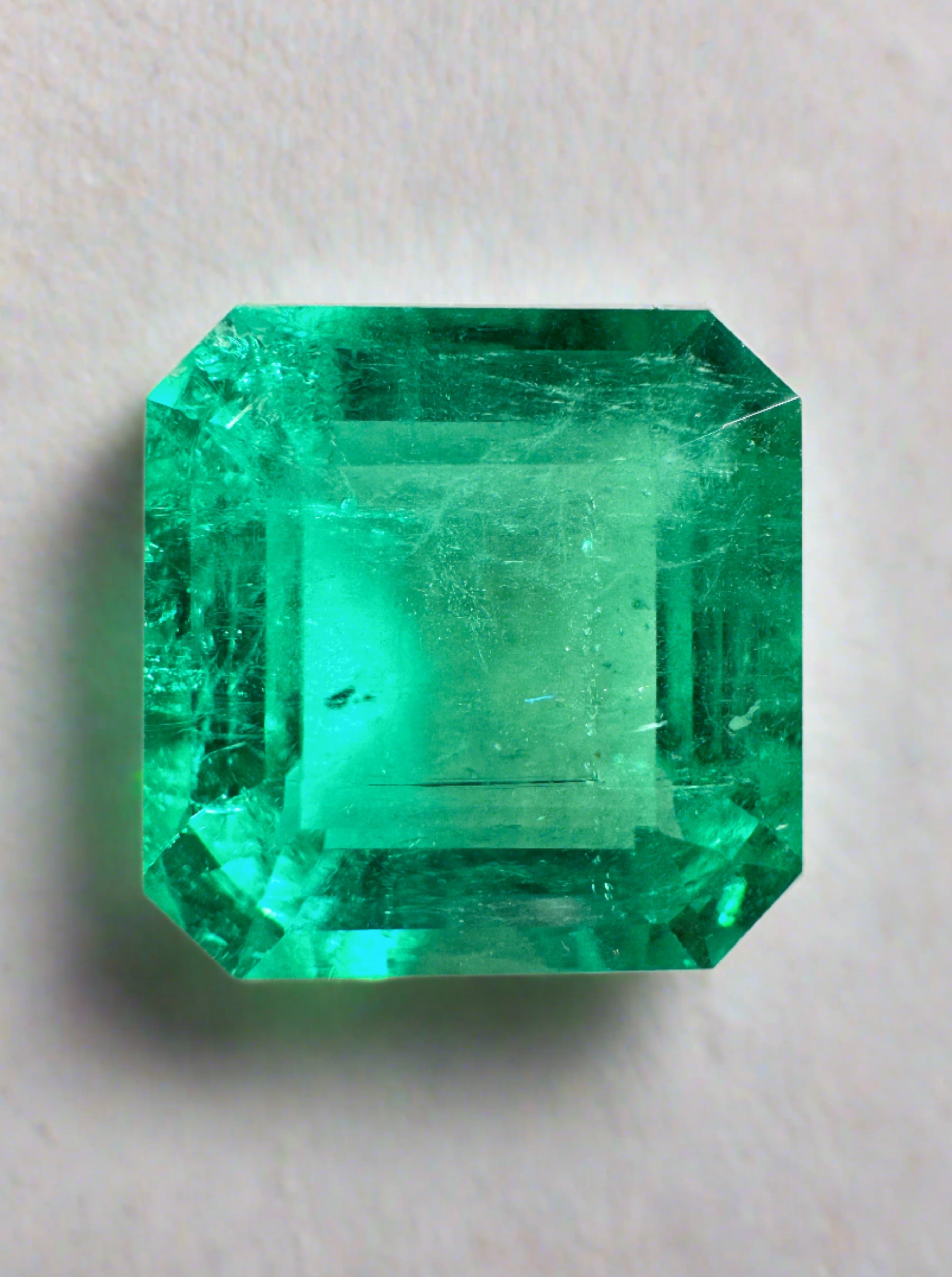 8.81 Carat Natural Colombian Emerald - 12.5x12.5mm Glowing Green Asscher Cut Loose Gemstone for Jewelry Making, Engagement Rings & Luxury Collections
