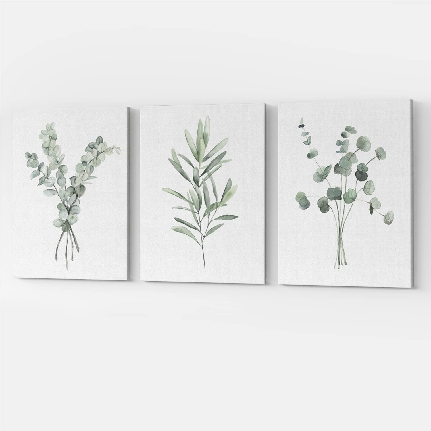 GUBIYU Set of 3 Botanical Wall Art Prints - Green Leaf & Eucalyptus Decor for Bathroom, Bedroom & Office - 16x24 Inch Minimalist Plant Wall Decor - Perfect for Boho, Farmhouse & Modern Interior Design Styles