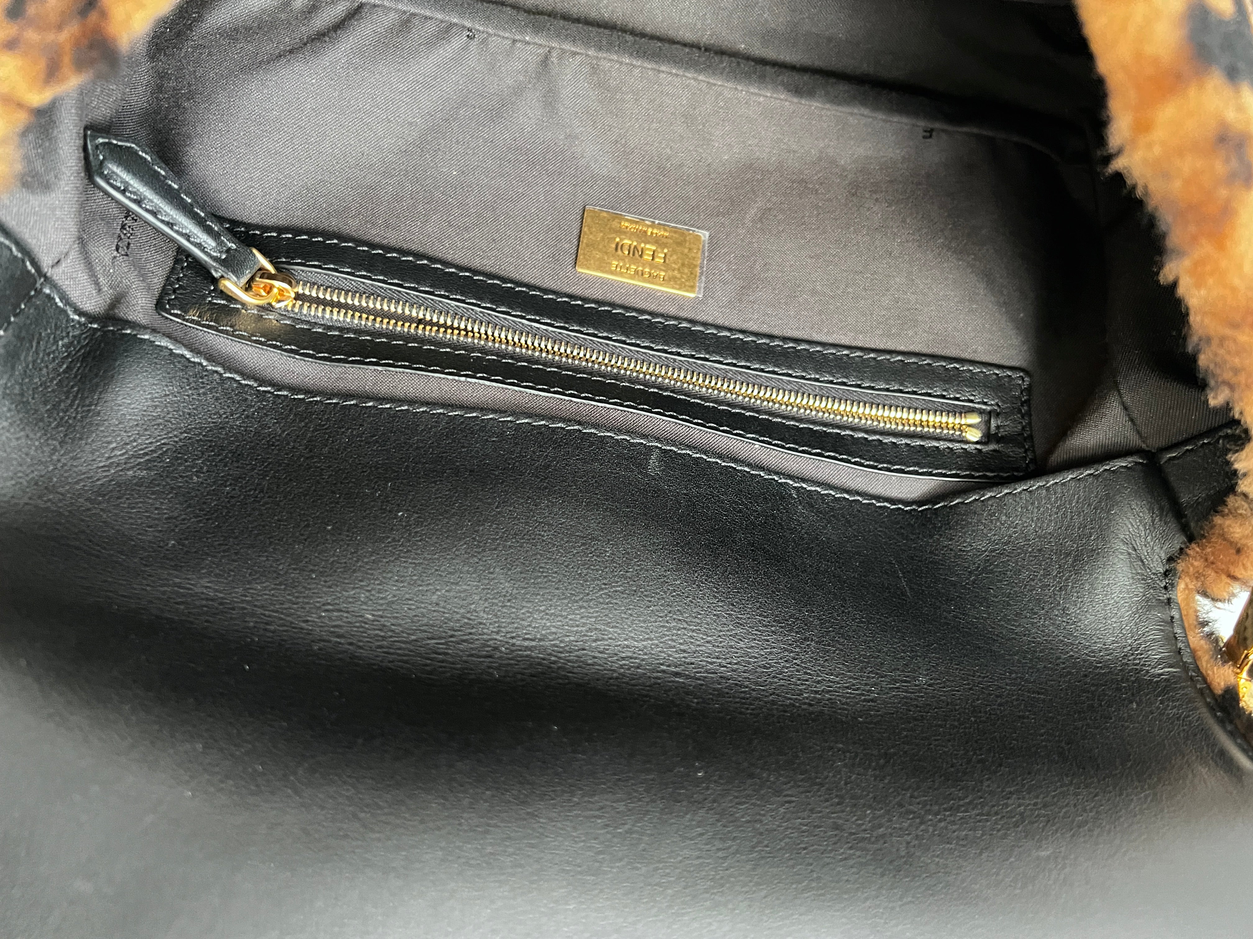 Fendi FF Shearling Baguette Bag with FF Velvet Strap - Luxury Crossbody Purse for Women, Perfect for Parties, Dates & Everyday Use
