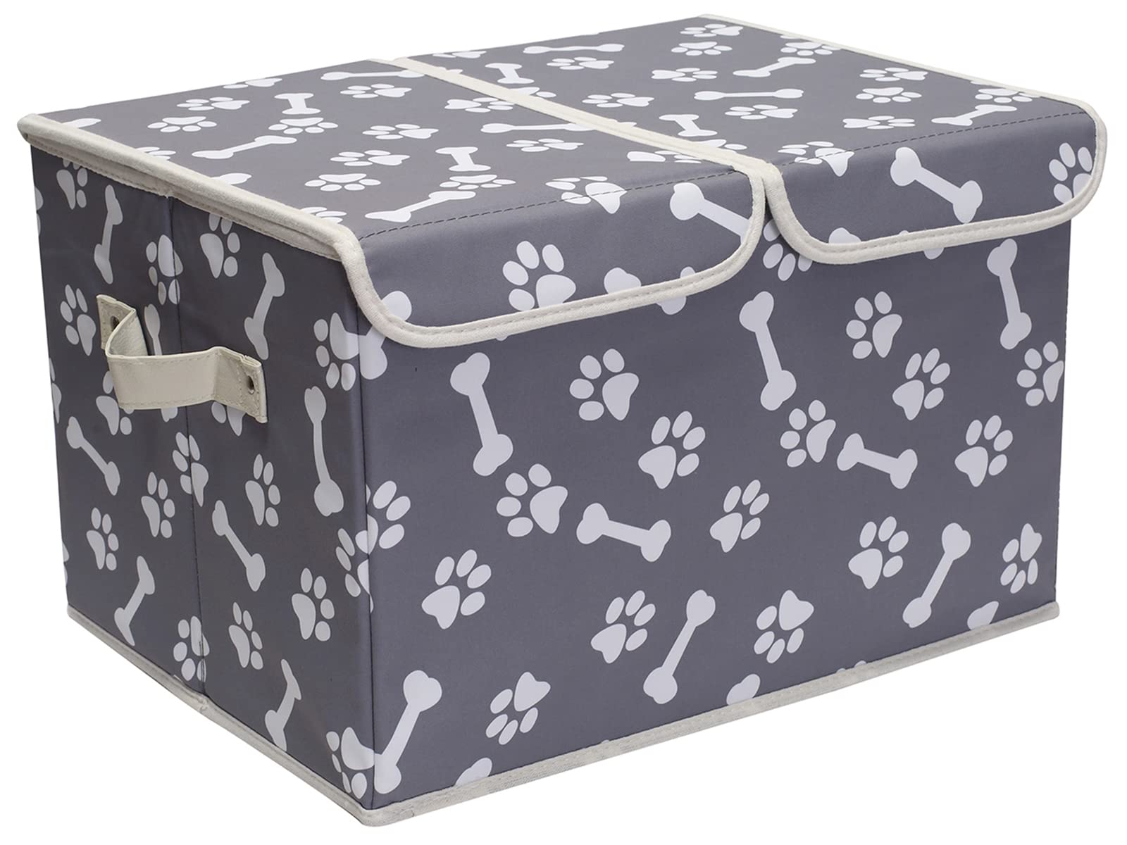 Durable Large Dog Toy Storage Box with Lid - Collapsible Canvas Pet Organizer Basket for Toys & Supplies (17