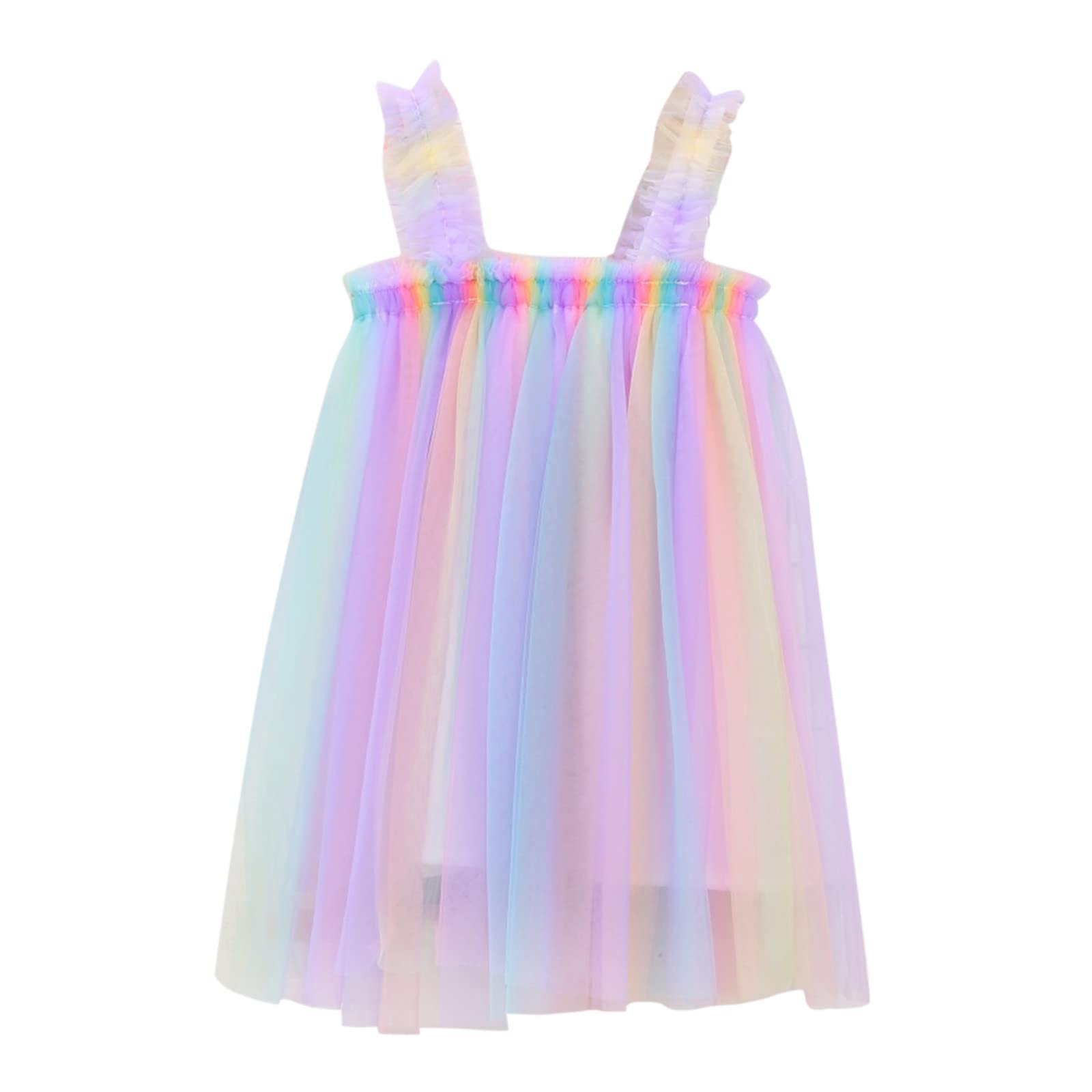 **Princess Birthday Dress for Girls 1-6 Years - Sleeveless Tulle Tutu Party Dress with Rainbow Layered Skirt | Beach, Summer, Casual & Special Occasion Outfit (Size G, 4-5 Years)**    *(Perfect for birthday parties, beach outings, summer playdates, and princess-themed events!)*