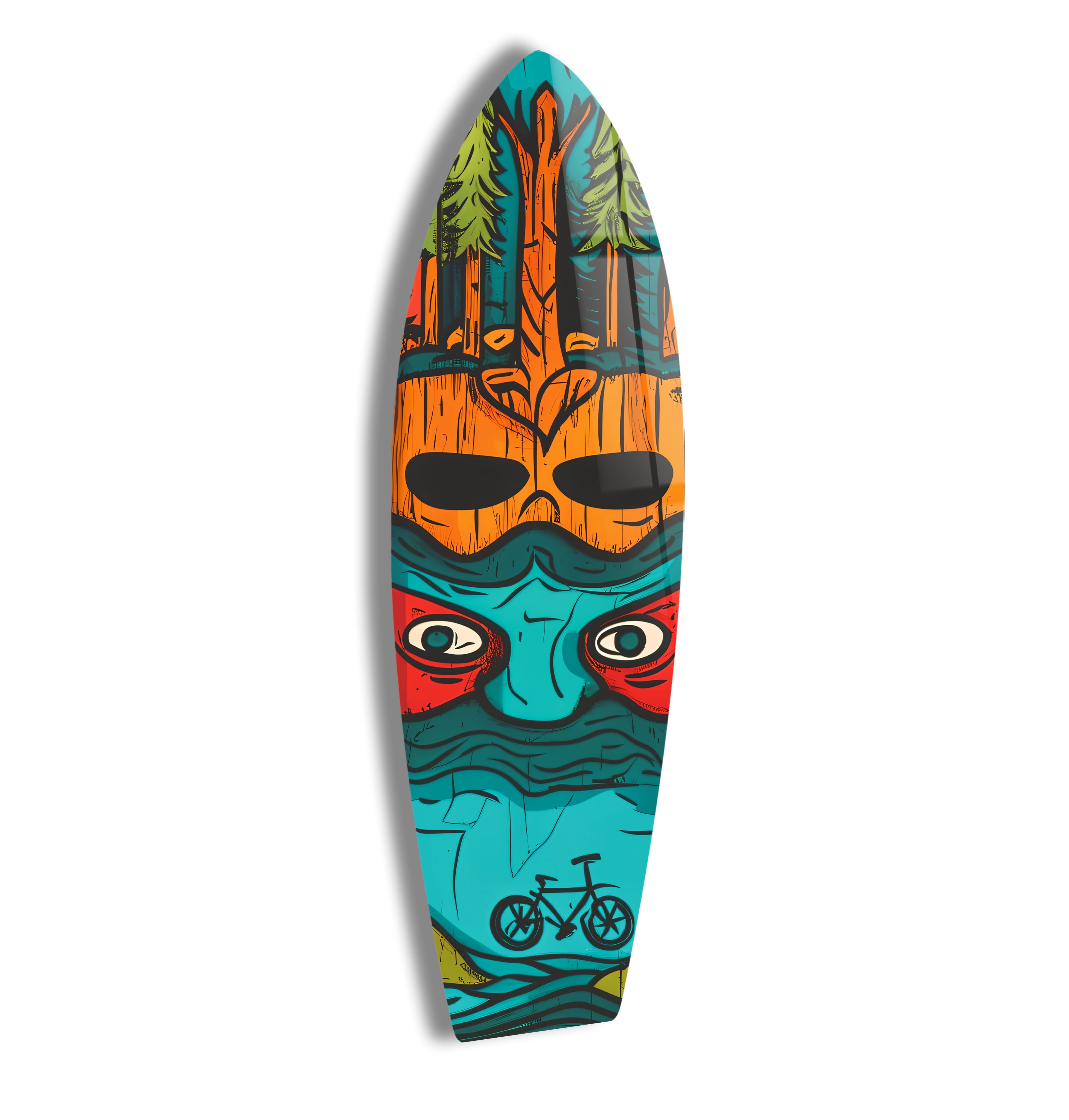 Blue Tree Man Surfboard Wall Art - Coastal Decor for Beach House, Surf Shop & Ocean-Themed Rooms - Handmade Wooden Surfboard Artwork