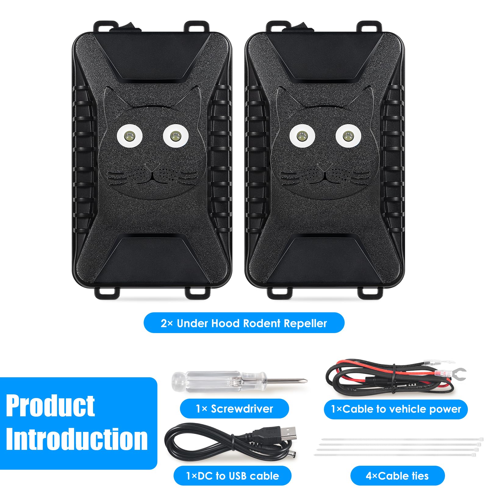 Car Rodent Repellent Ultrasonic Battery Operated Mouse & Rat Deterrent for Car Engine, Under Hood Rodent Repellent, Keep Mice Out of Car, Barn, Garage - Ideal for Vehicle Protection and Storage Areas