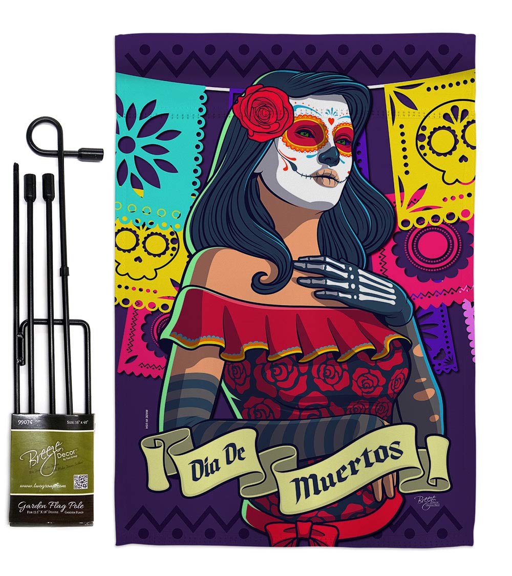 La Calavera Catrina Garden Flag Set - Day of Dead Decor for Fall & Mexican Parties