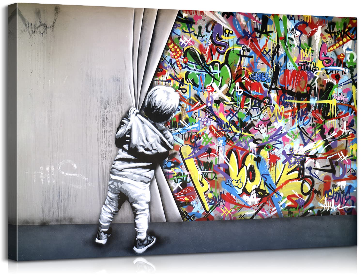 Banksy Canvas Wall Art - Classic Street Graffiti Art Poster for Home & Office Decor (28''H x 40''W) | Colorful Urban Wall Decor | Perfect for Living Room, Bedroom or Studio