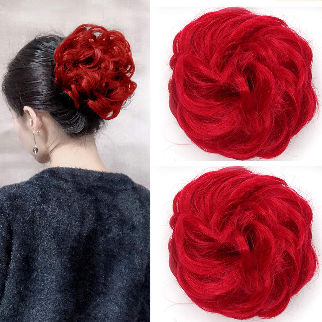 2Pcs Messy Bun Hair Piece - Curly Fake Hair Scrunchie Extension for Messy Updo & Ponytail Hairstyles - Perfect for Daily Wear, Parties & Cosplay