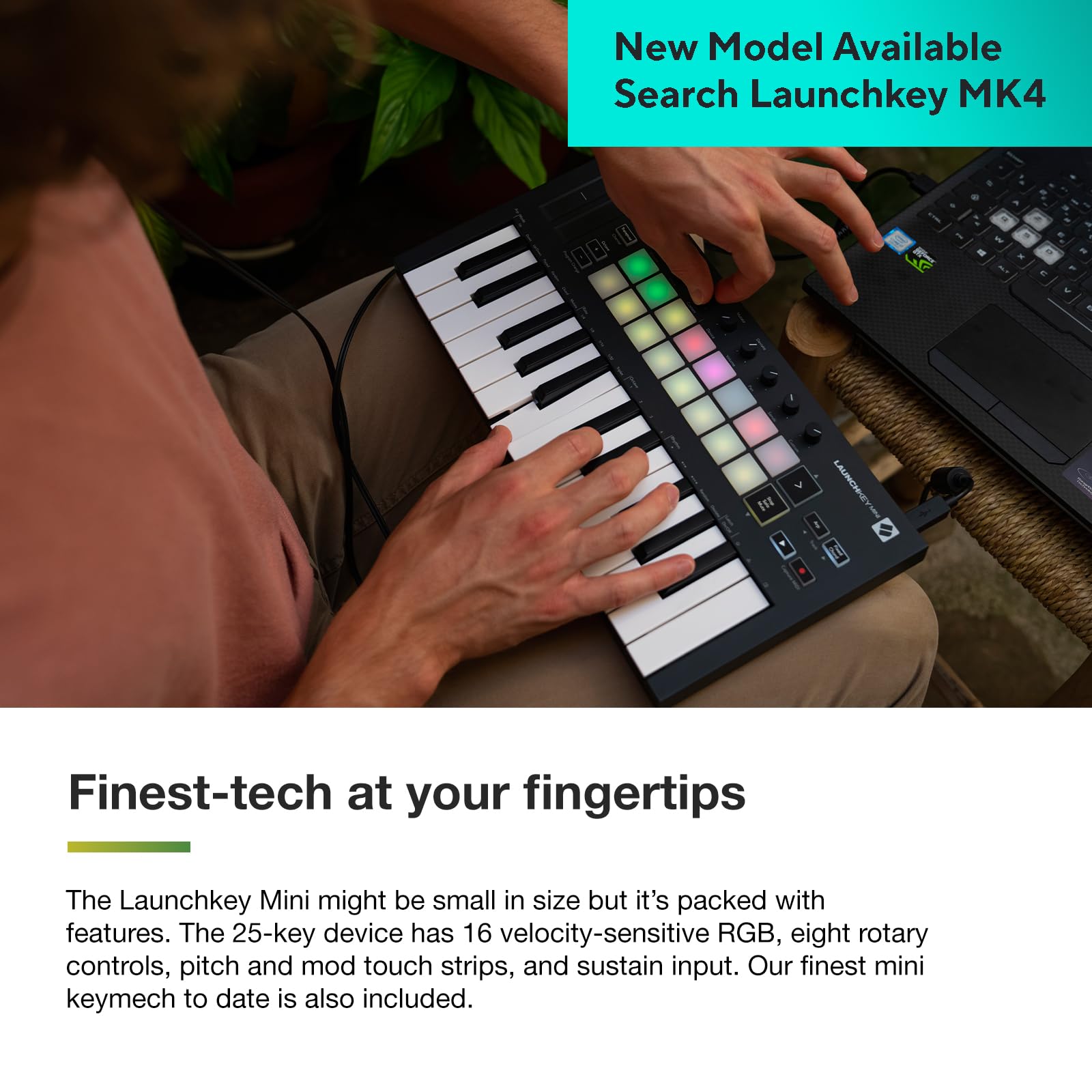 Novation Launchkey Mini MK3 25-Key USB MIDI Keyboard Controller with DAW Integration - Chord Mode, Scale Mode & Arpeggiator for Music Production - Perfect for Home Studio, Live Performance & Beat Making