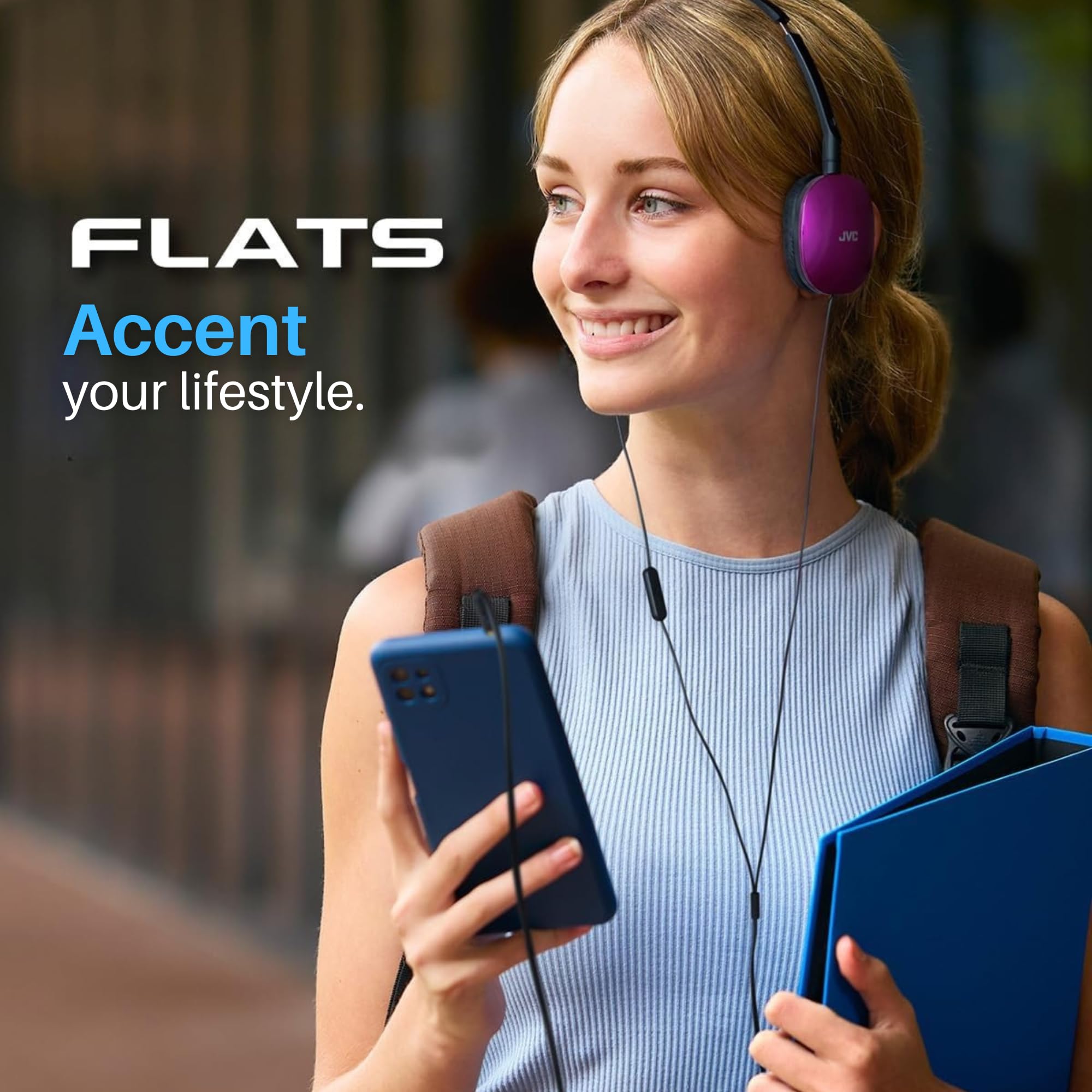 JVC HAS160V Lightweight Flat On-Ear Headphones with 30mm Drivers - Violet Purple | Perfect for Commuting, Travel & Office Use