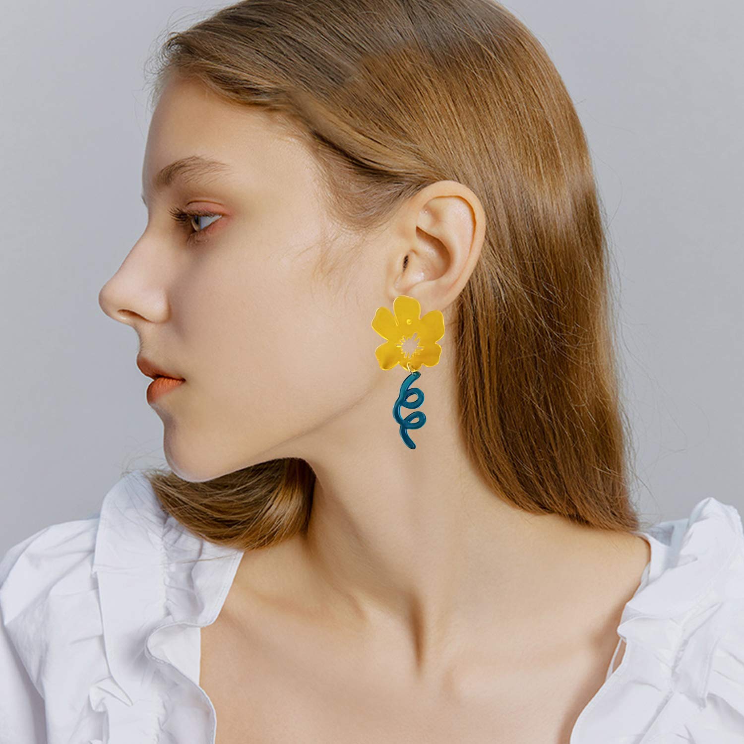 Unique Acrylic Asymmetric Transparent Rose Flower Stud Earrings - Lily Floral Dangle Drop Earrings for Women & Girls - Fashion Statement Jewelry Gifts (Red/Blue) - Perfect for Weddings, Parties & Everyday Wear