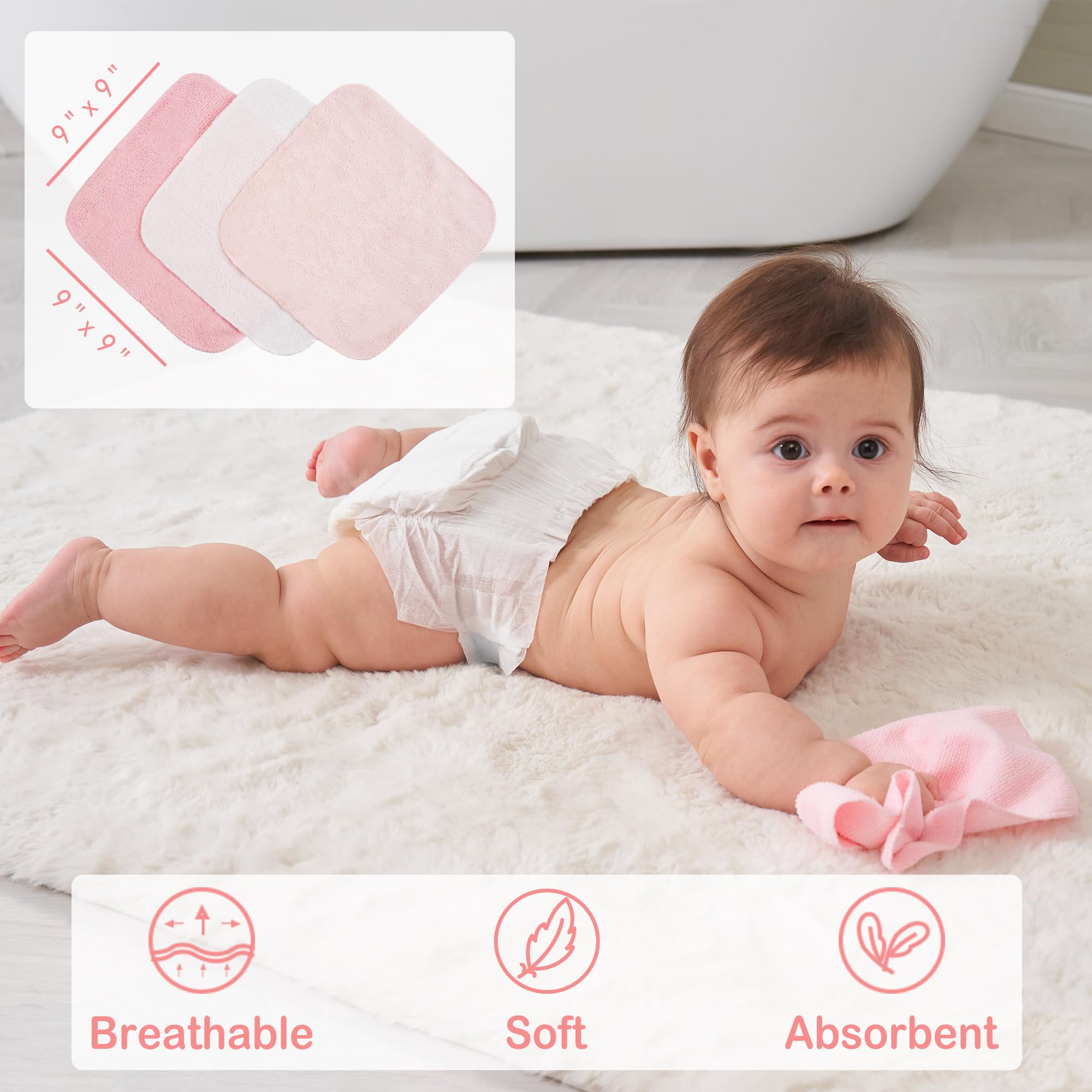 Viviland 6-Pack Baby Hooded Towels and Washcloths Set - Super Soft Absorbent Bath Towels for Newborns & Toddlers - 28x28 Inch Pink Unicorn Design - Perfect for Bath Time, Swimming, and Baby Showers