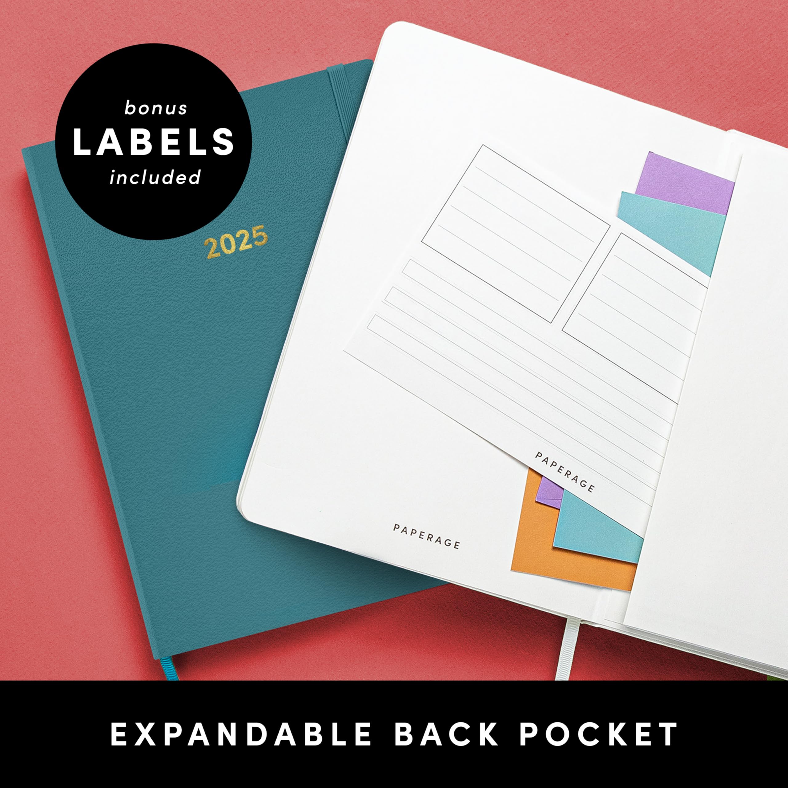PAPERAGE 2025 Weekly & Monthly Planner Hardcover - Raspberry, 12 Month Agenda (Jan-Dec 2025), 5.7