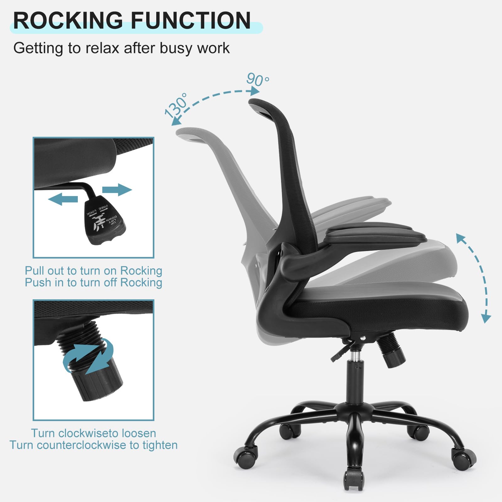 Ergonomic Office Chair with Flip-Up Armrests & Lumbar Support - PU Leather Executive Desk Chair, Mesh Back Swivel Task Chair for Home Office - Black (Perfect for Long Work Hours & Gaming)