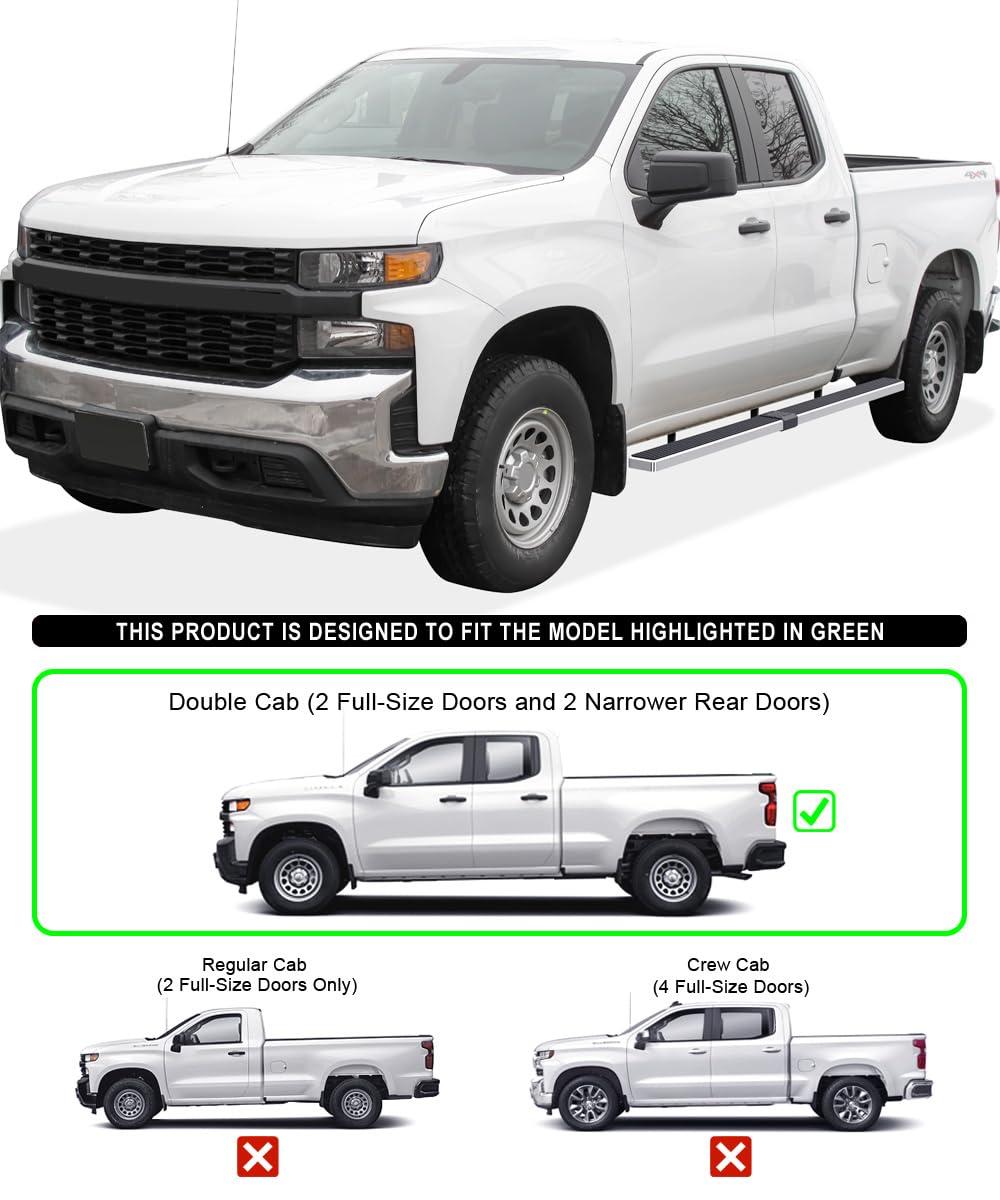APS Wheel to Wheel Running Boards for 2019-2025 Chevy Silverado & GMC Sierra 1500 Extended Cab 6.5ft Bed | 2020-2025 2500/3500 Models | 304 Stainless Steel Nerf Bars | Heavy Duty Side Steps for Off-Road & Daily Driving